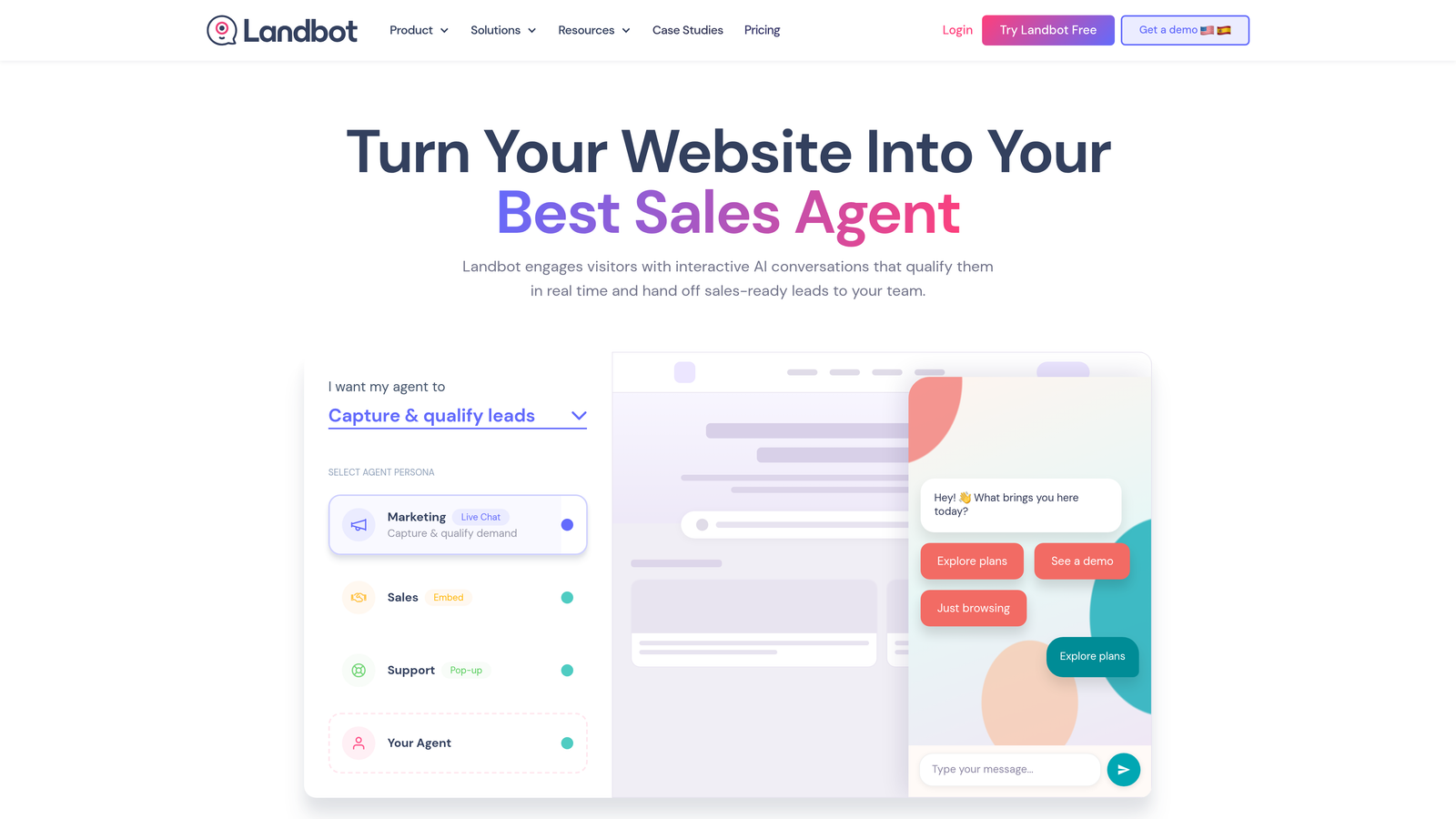 Screenshot of Landbot website