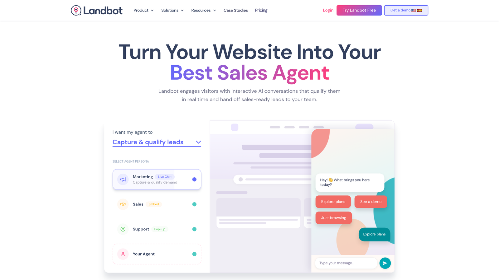 Screenshot of Landbot website