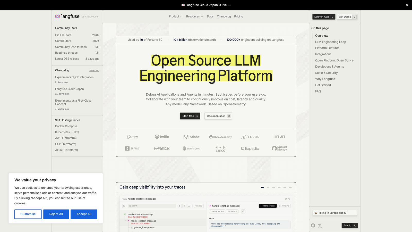 Screenshot of Langfuse website