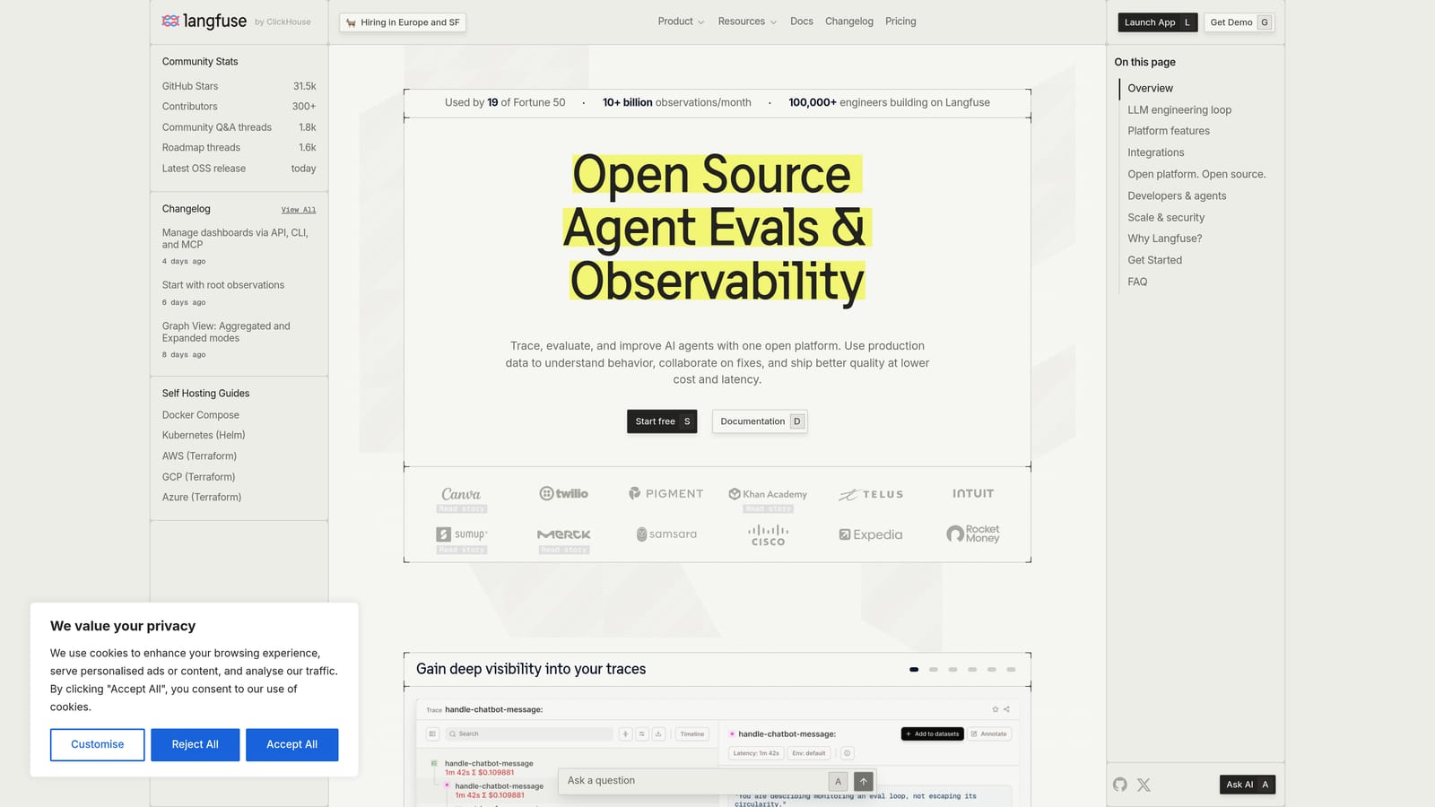 Screenshot of Langfuse website