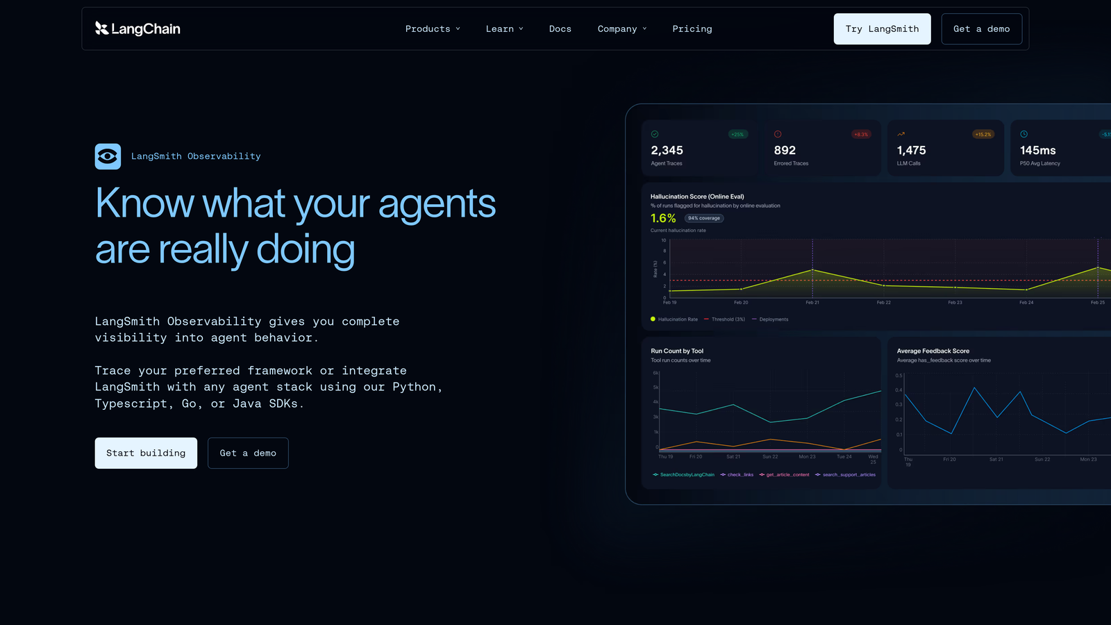 Screenshot of LangSmith website