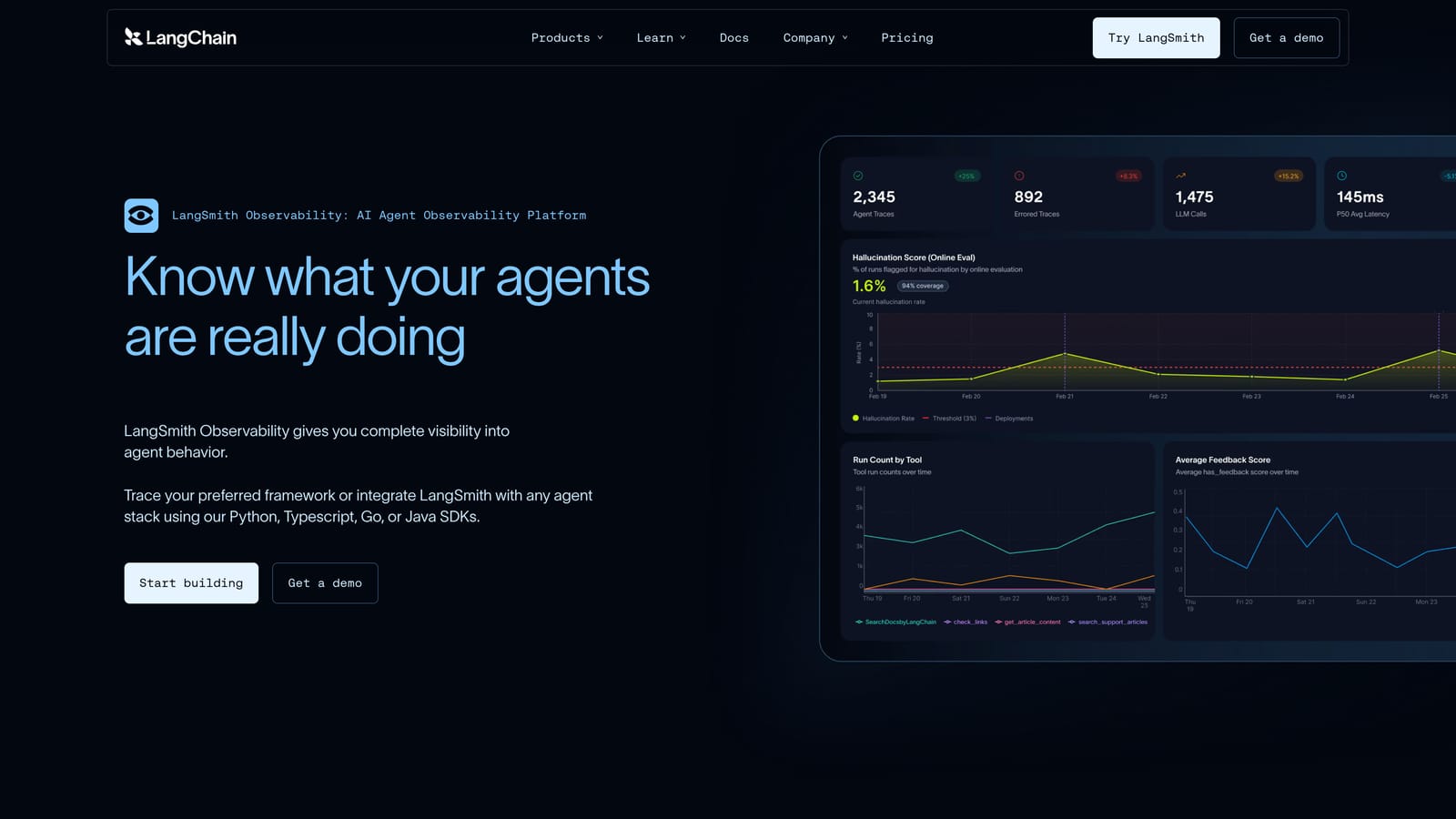 Screenshot of LangSmith website