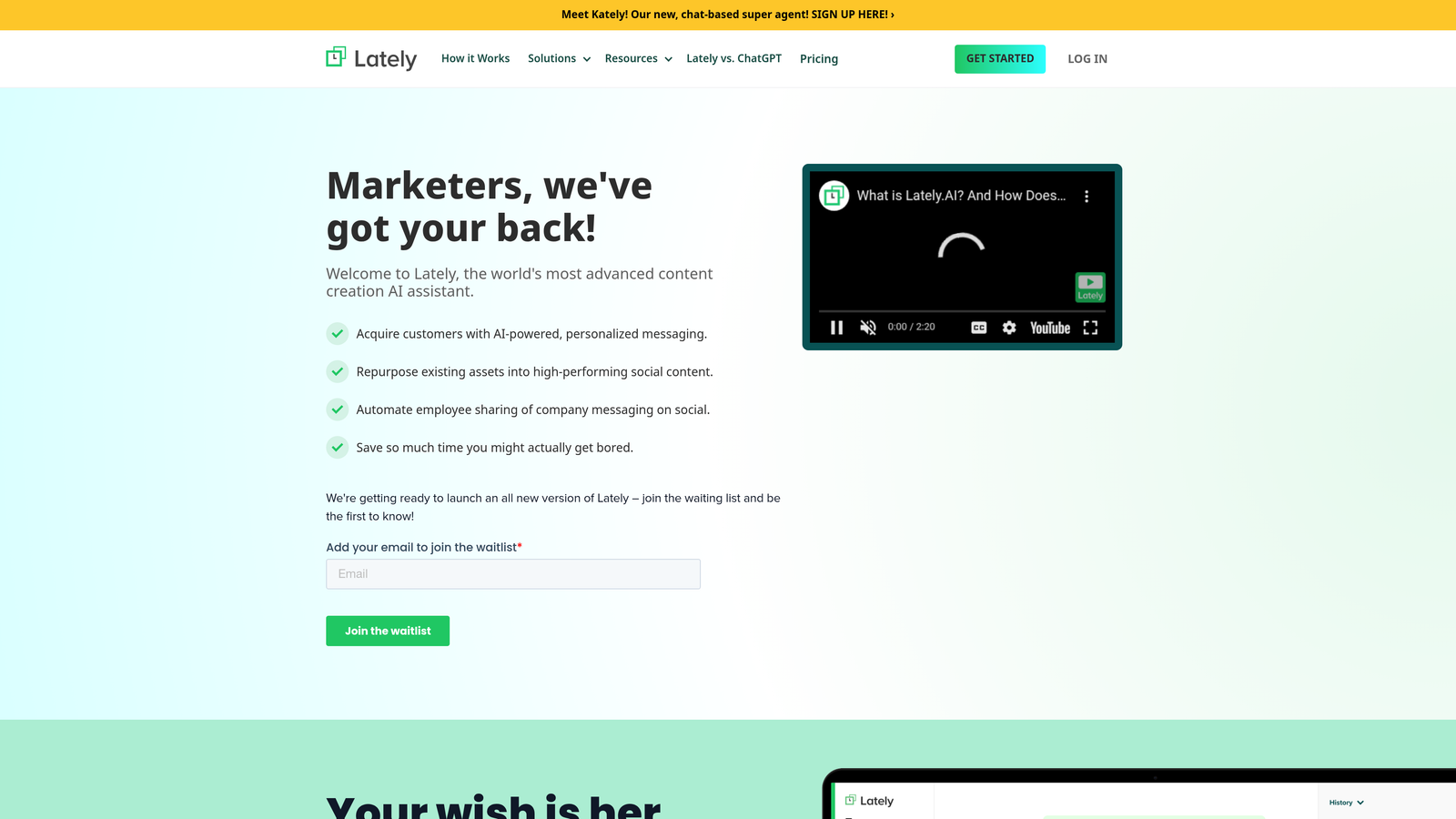 Screenshot of Lately website