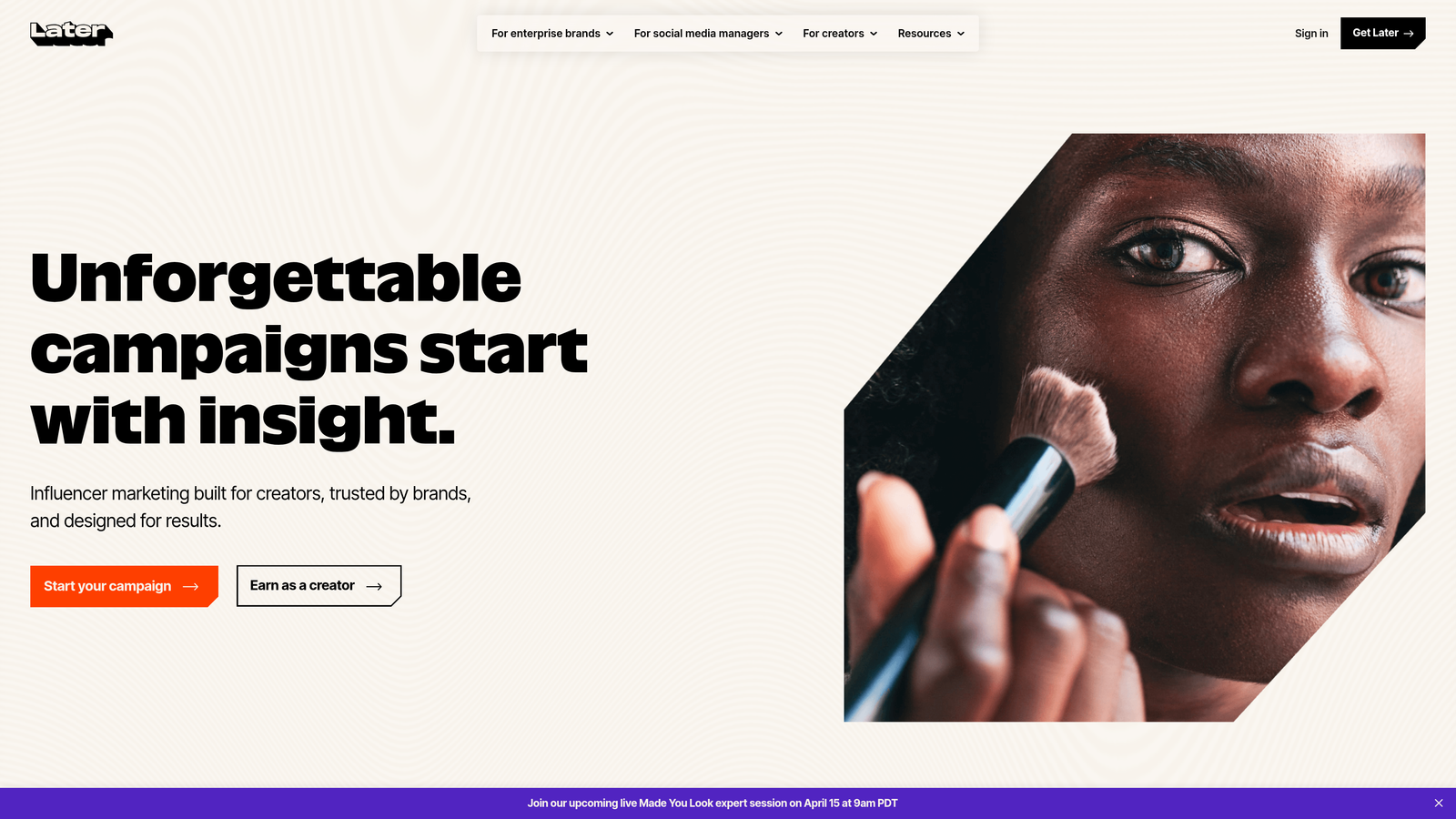 Screenshot of Later website