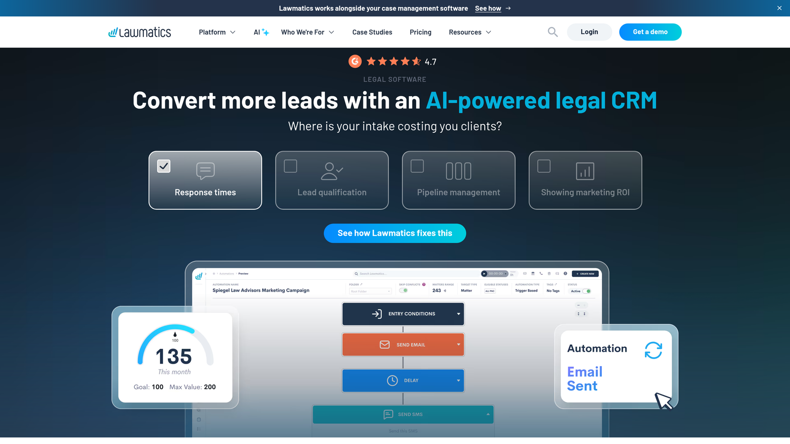 Screenshot of Lawmatics website