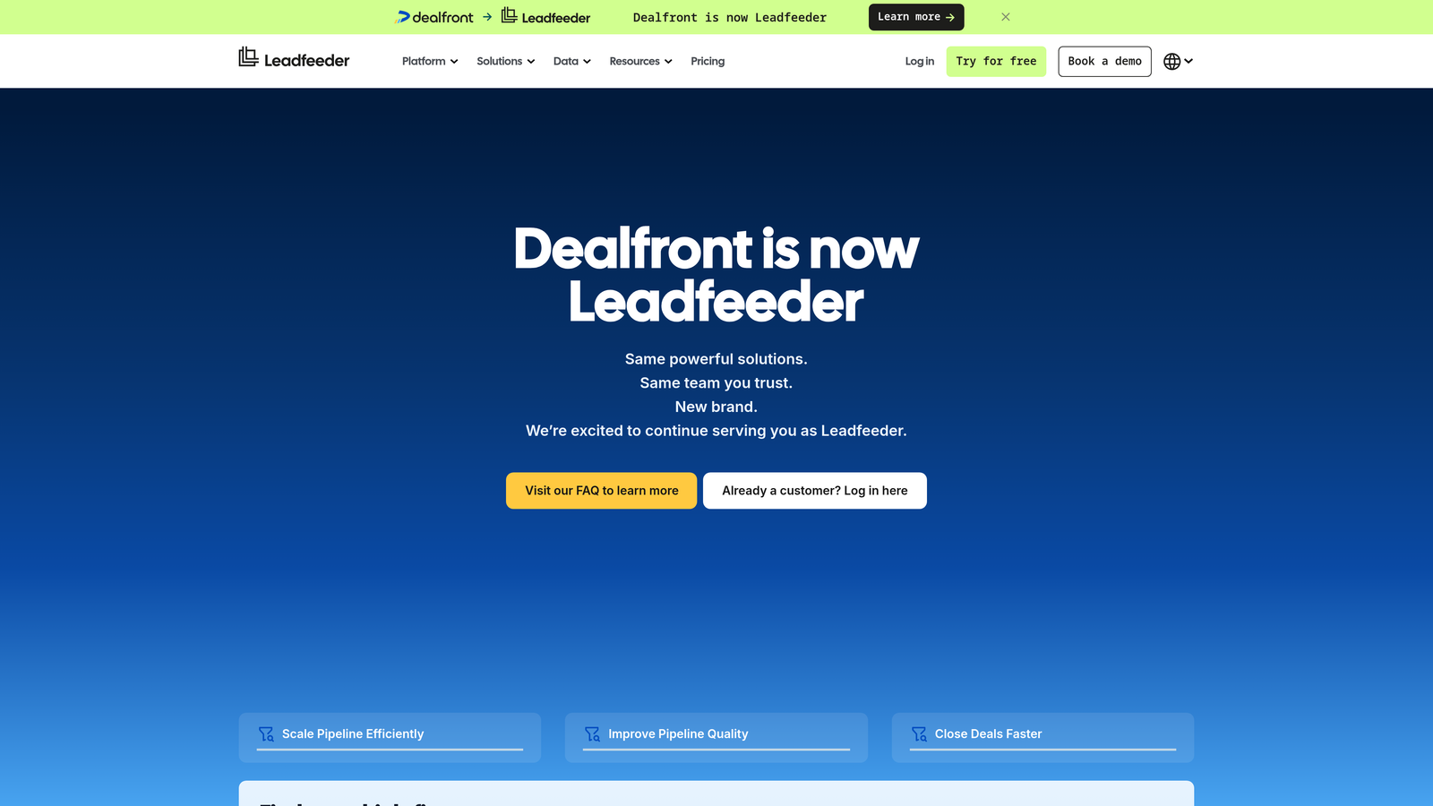 Screenshot of Leadfeeder (Dealfront) website