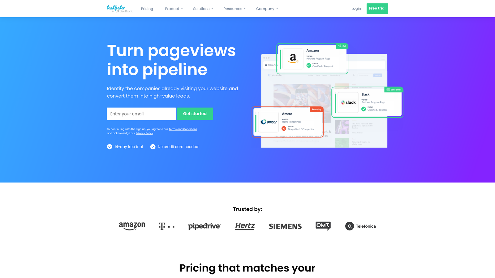 Screenshot of Leadfeeder website homepage