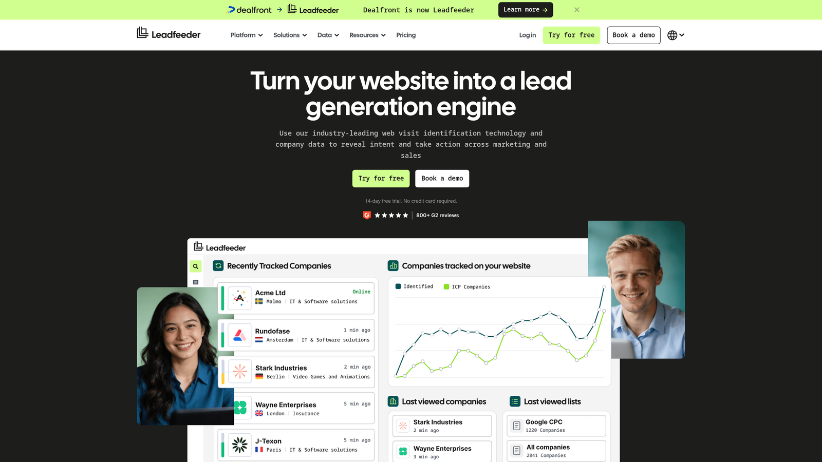 Screenshot of Leadfeeder website