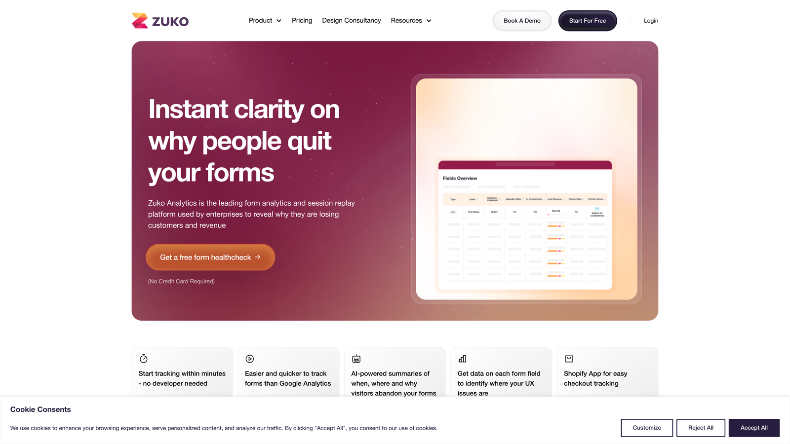Screenshot of Leadformly (by Zuko) website