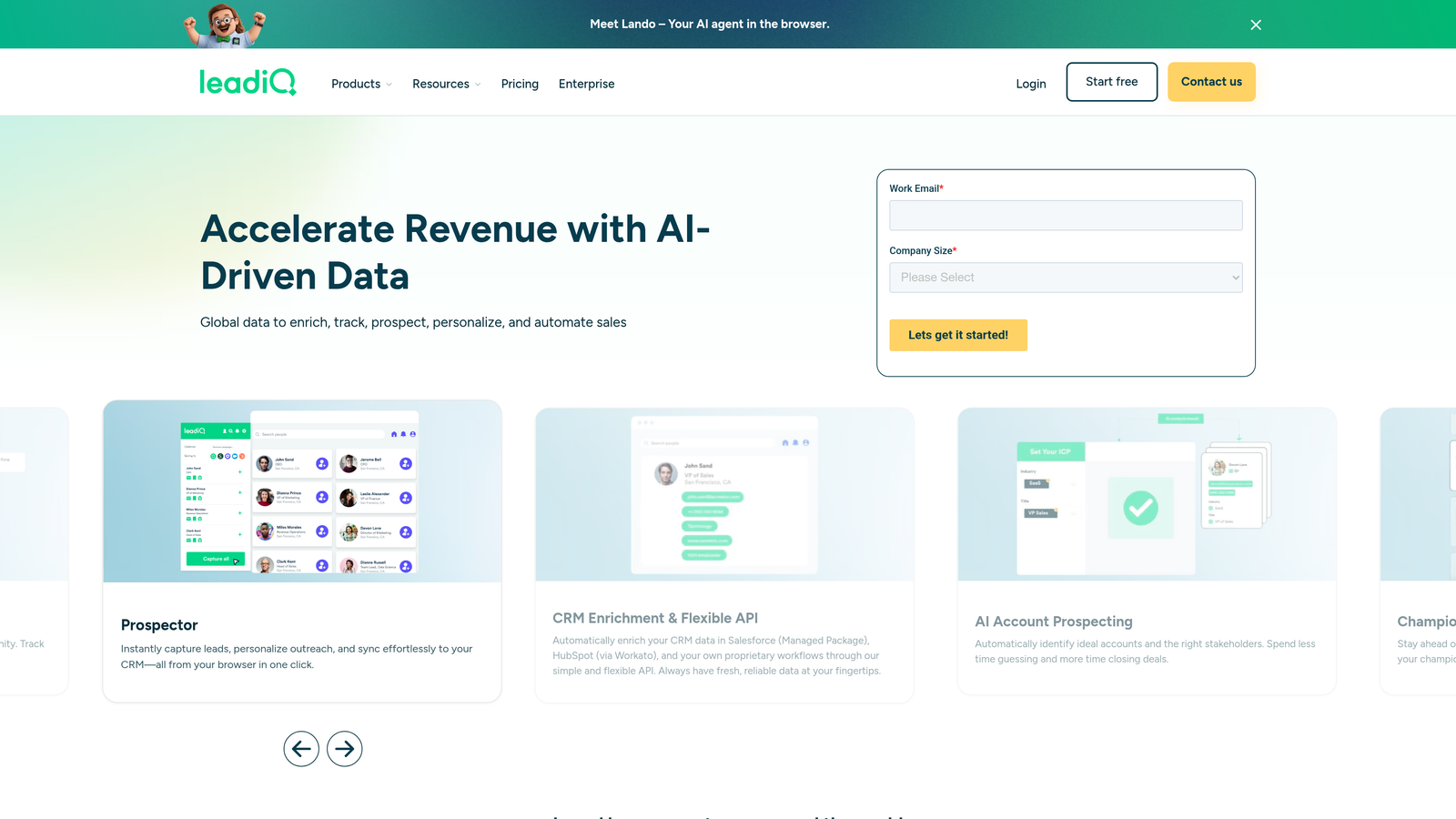 Screenshot of LeadIQ website