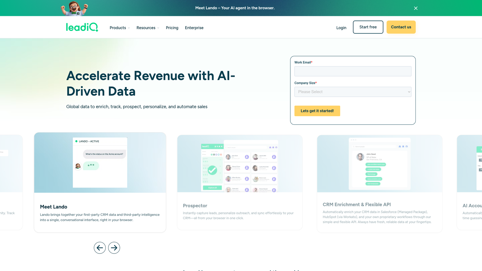 Screenshot of LeadIQ website