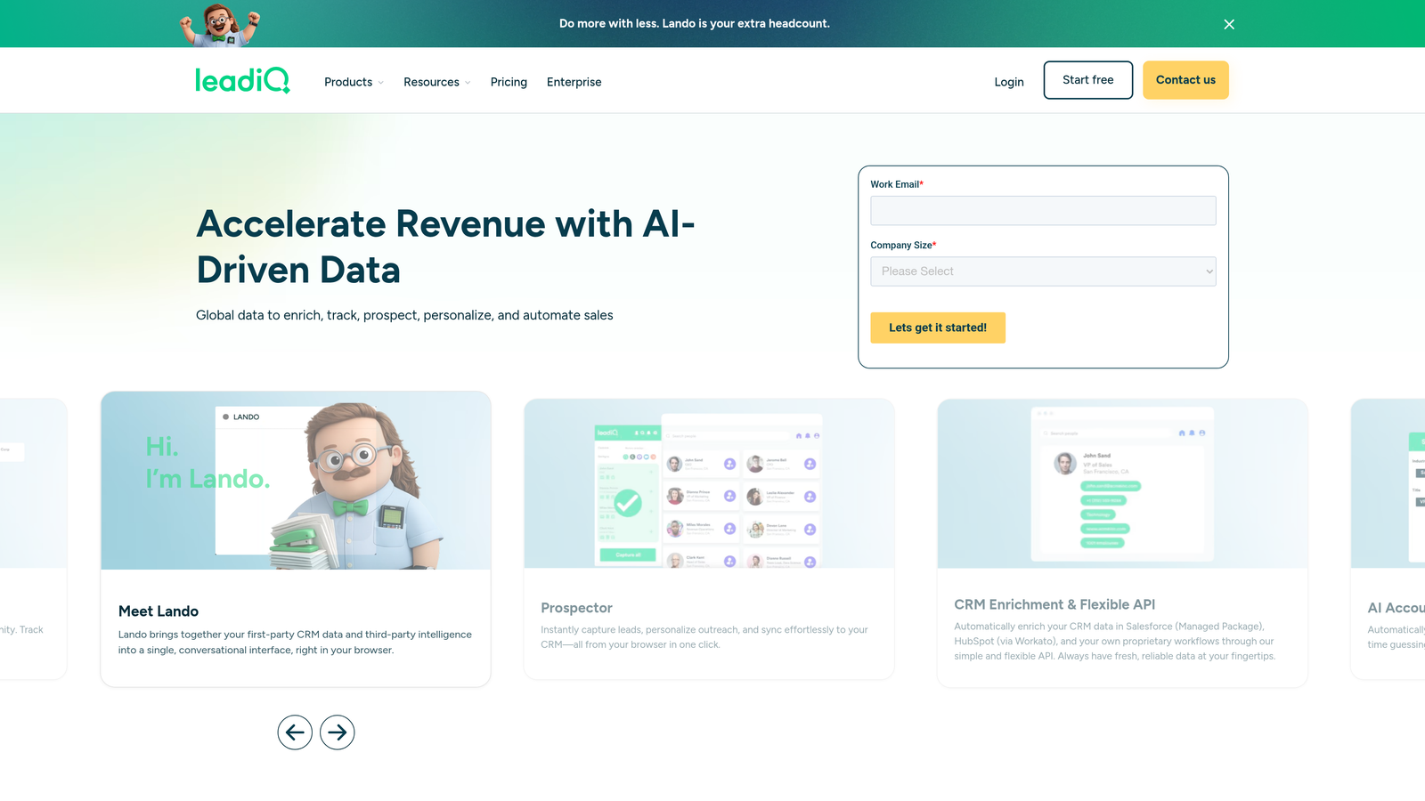 Screenshot of LeadIQ website