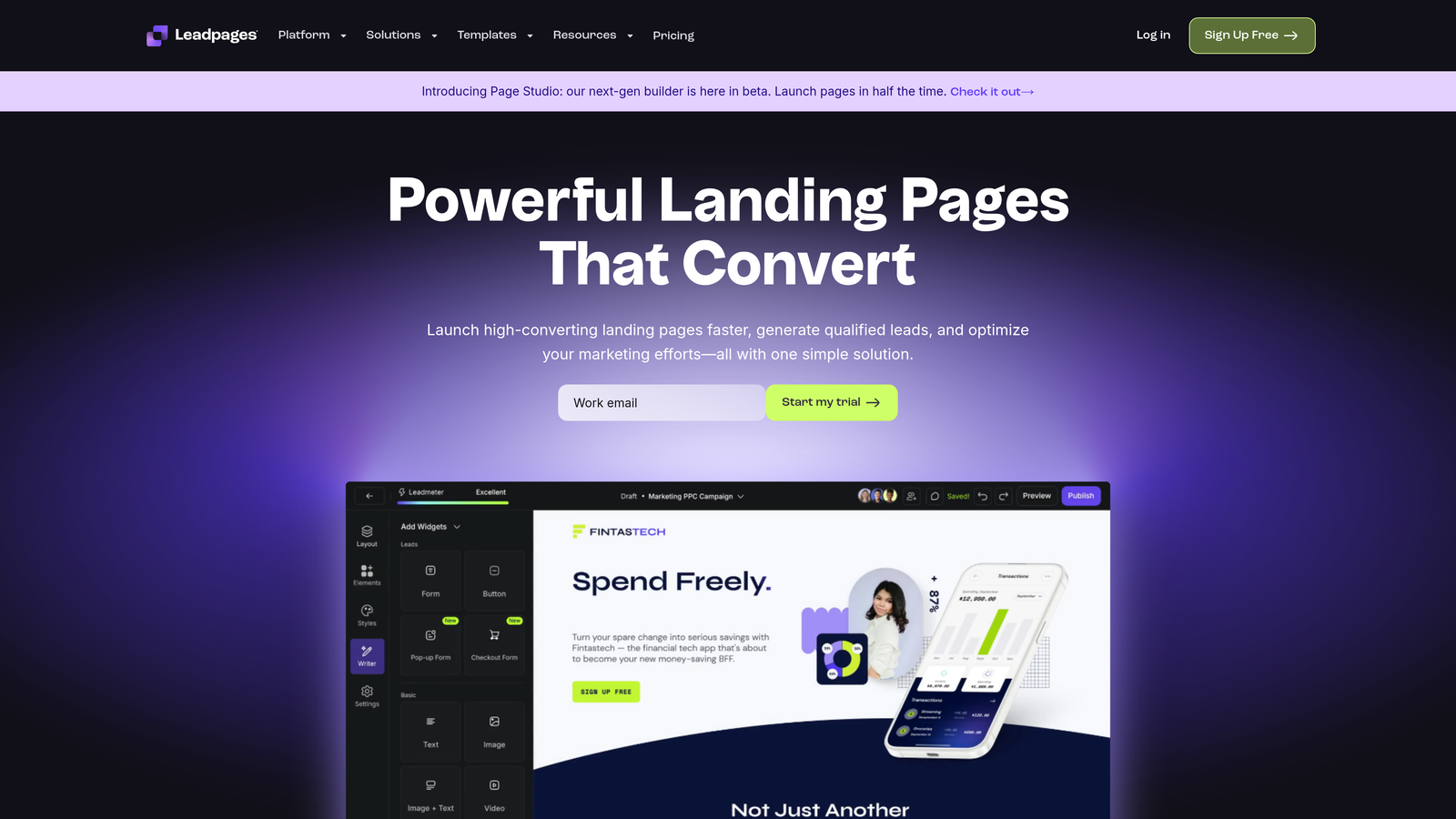 Screenshot of Leadpages website