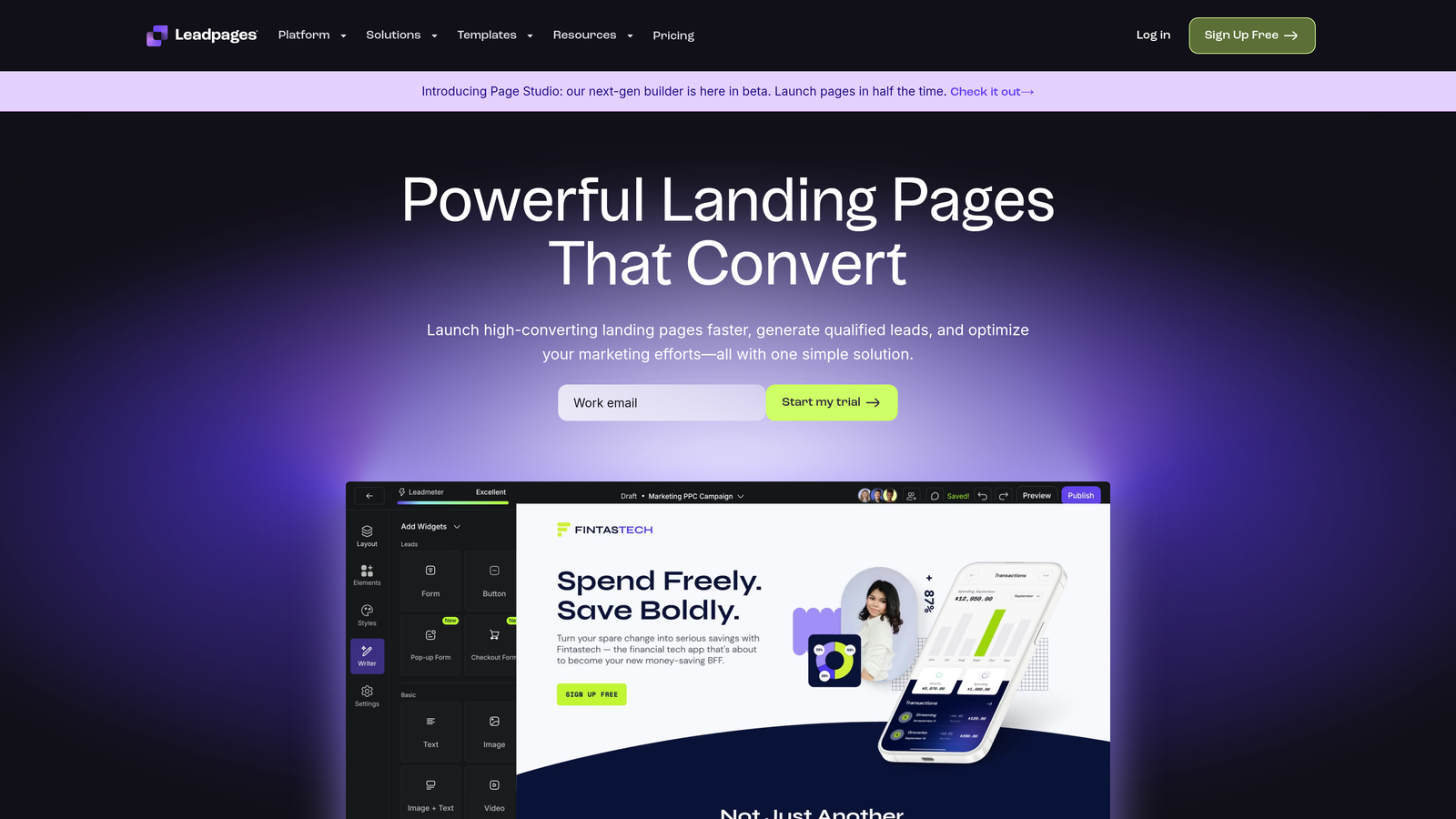 Screenshot of Leadpages website