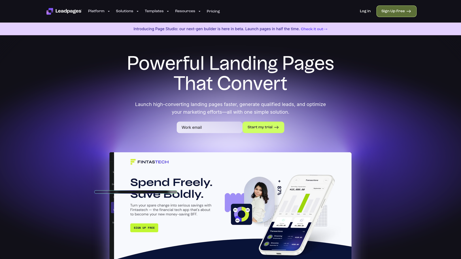Screenshot of Leadpages website