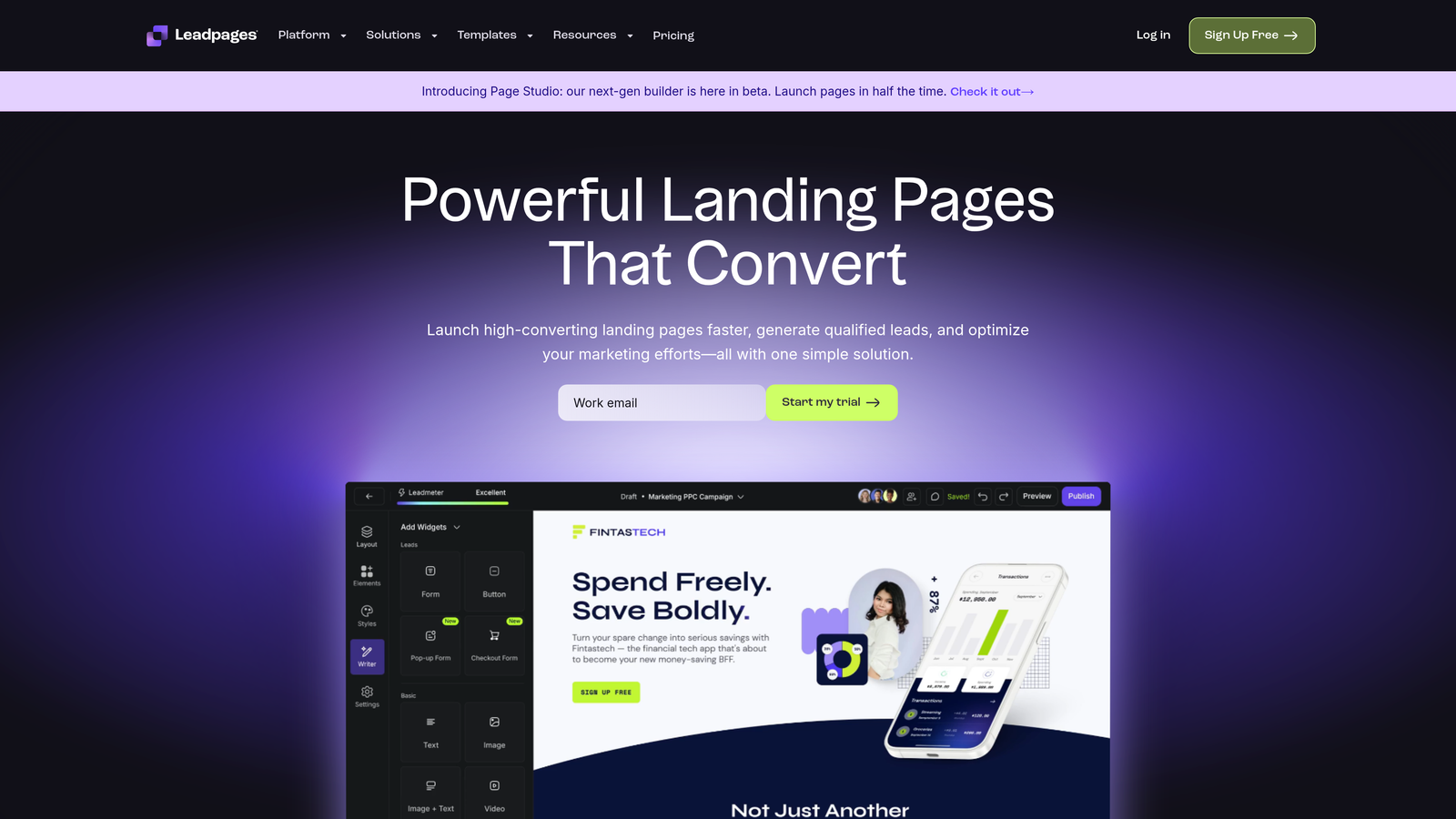 Screenshot of Leadpages website