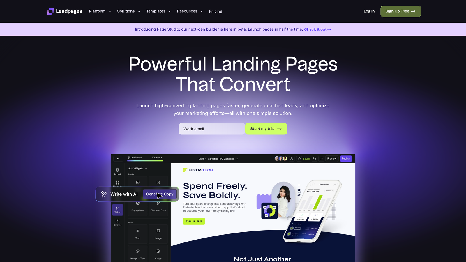 Screenshot of Leadpages website