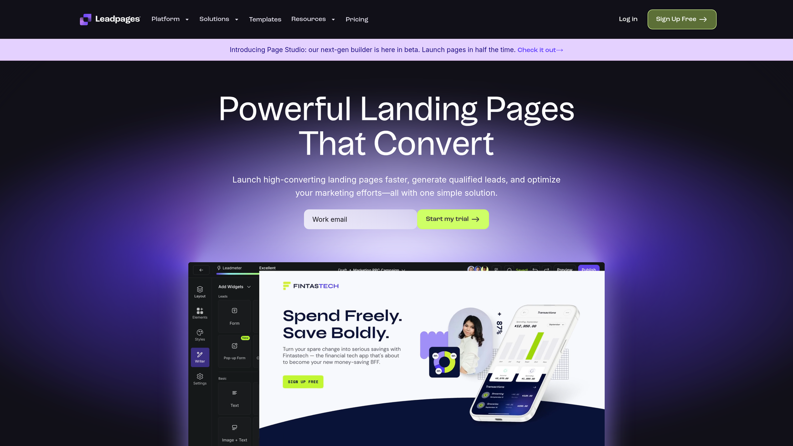 Screenshot of Leadpages website
