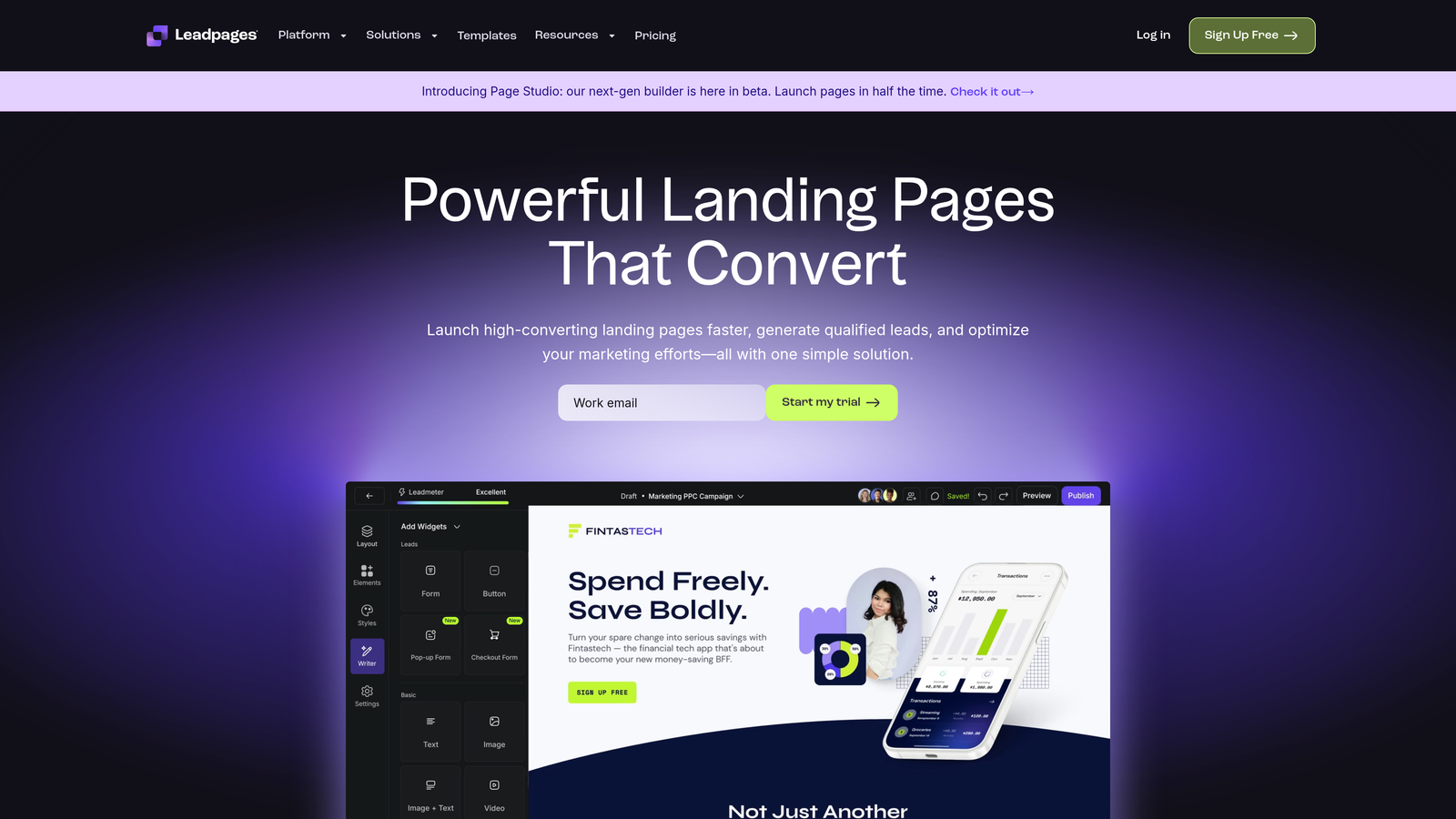 Screenshot of Leadpages website