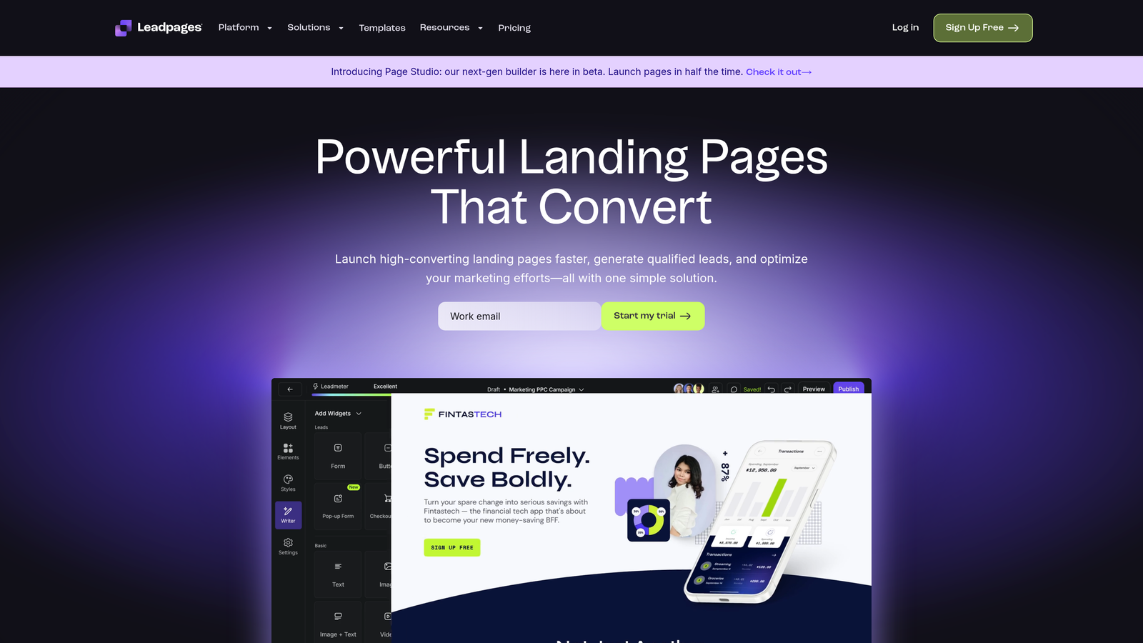 Screenshot of Leadpages website