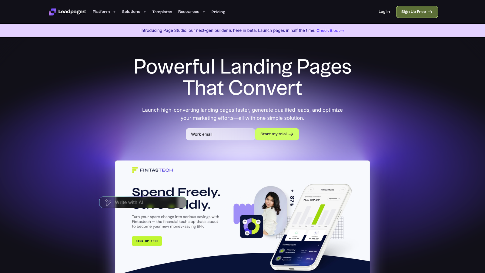 Screenshot of Leadpages website