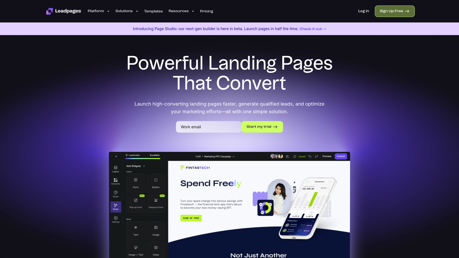 Screenshot of Leadpages website