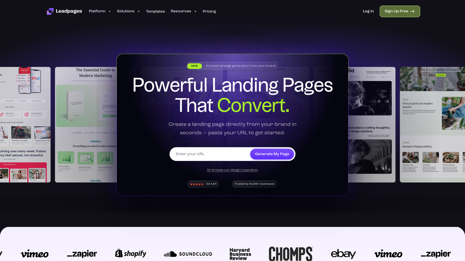 Screenshot of Leadpages website
