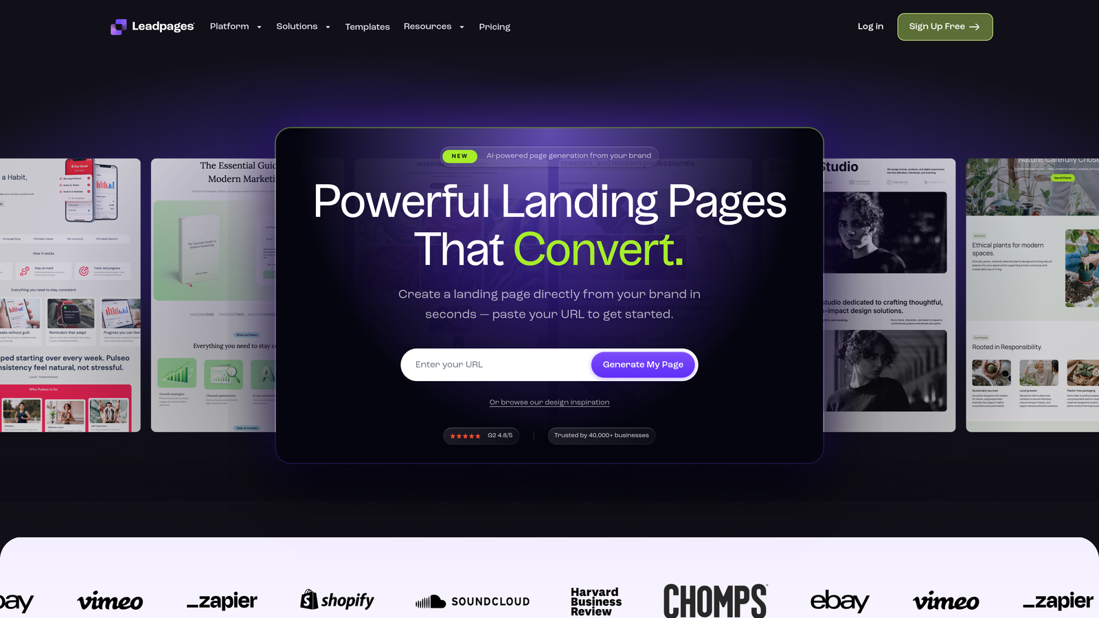 Screenshot of Leadpages website
