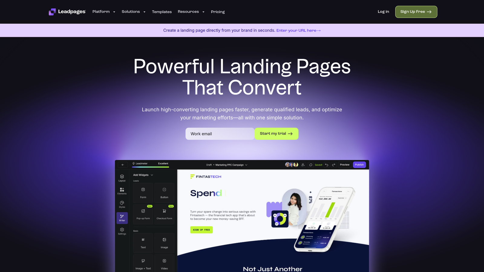 Screenshot of Leadpages website