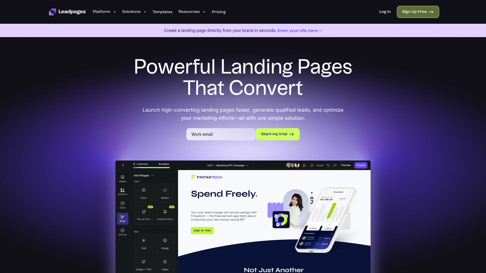 Screenshot of Leadpages website