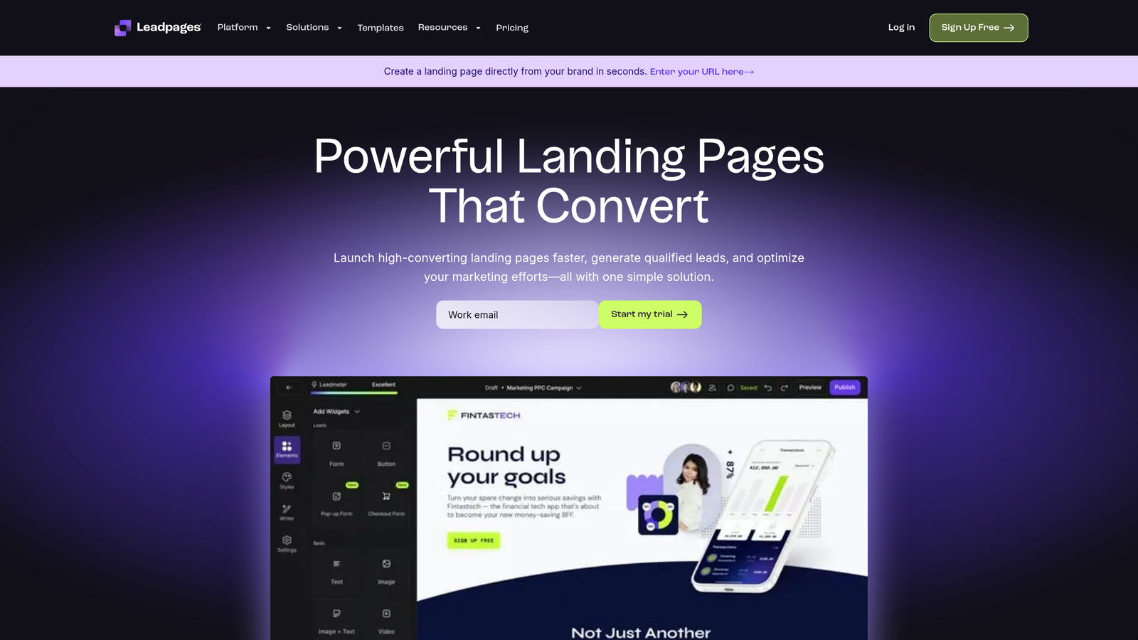 Screenshot of Leadpages website