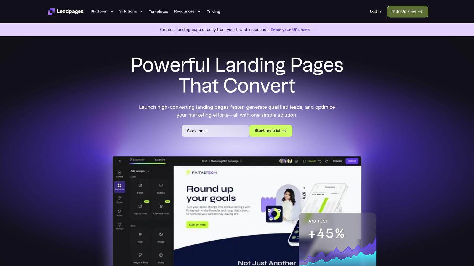 Screenshot of Leadpages website