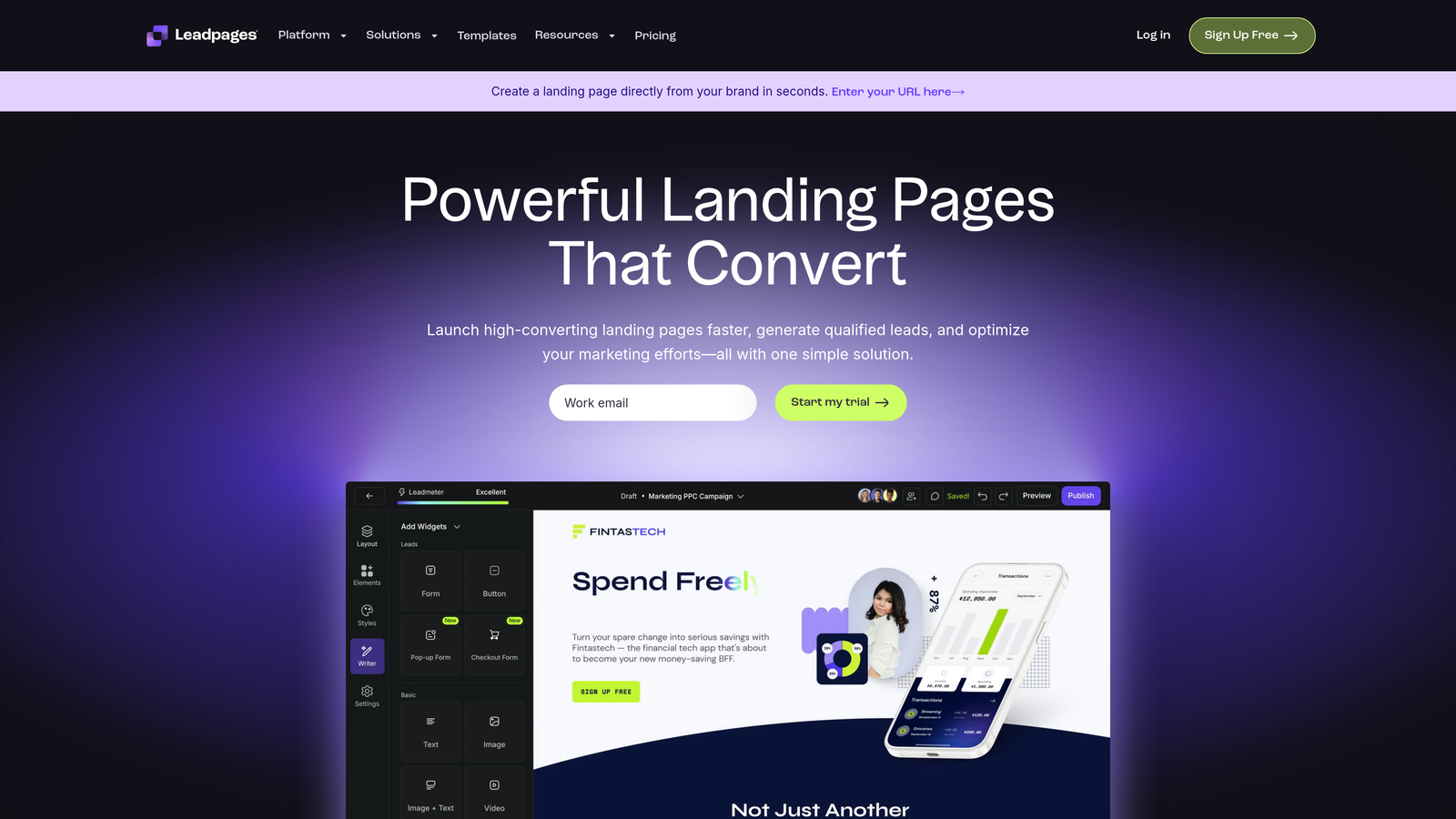 Screenshot of Leadpages website