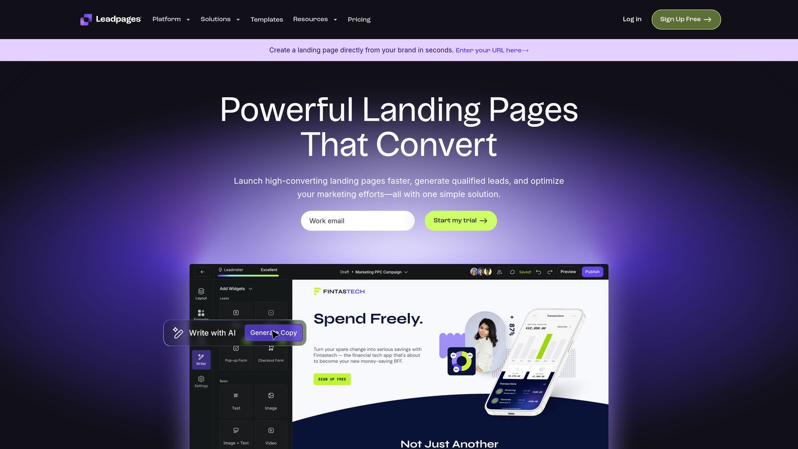 Screenshot of Leadpages website