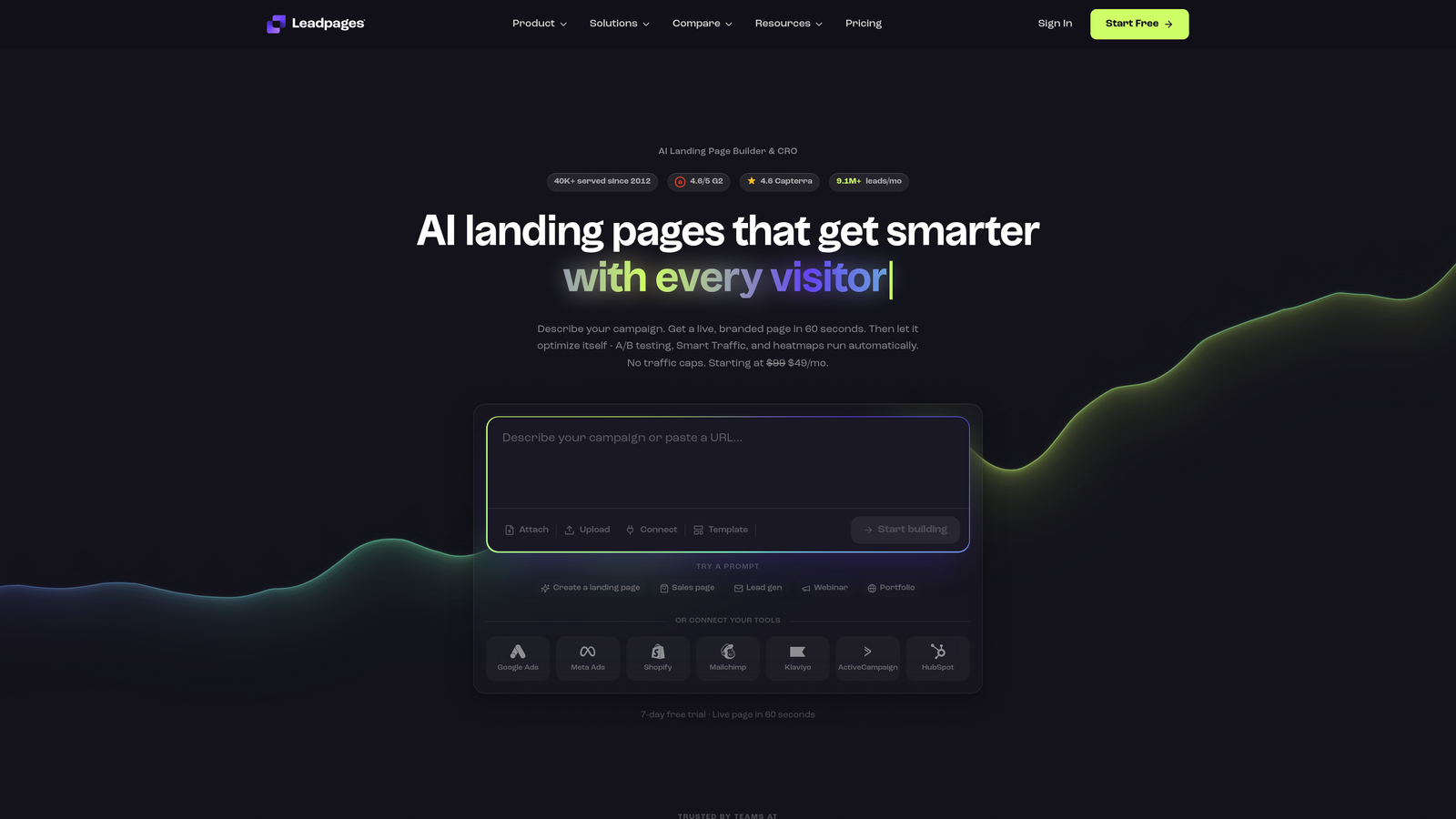 Screenshot of Leadpages website