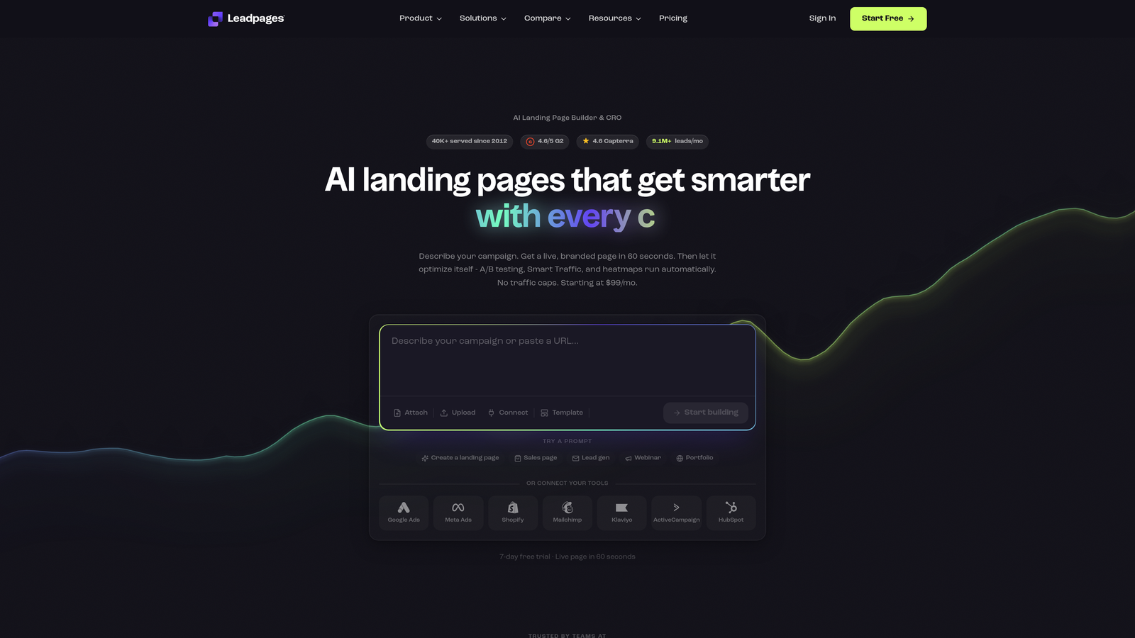 Screenshot of Leadpages website