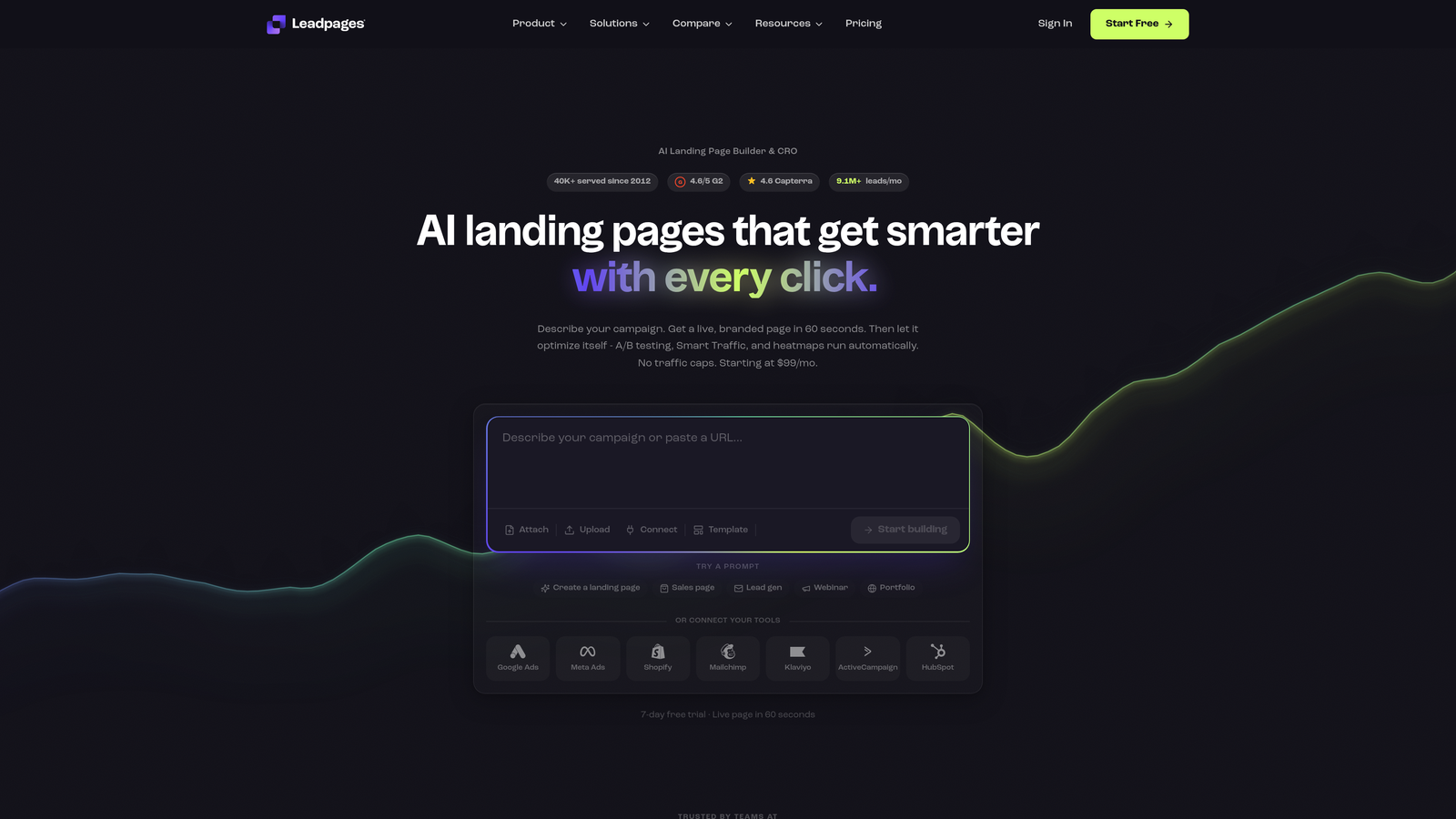Screenshot of Leadpages website