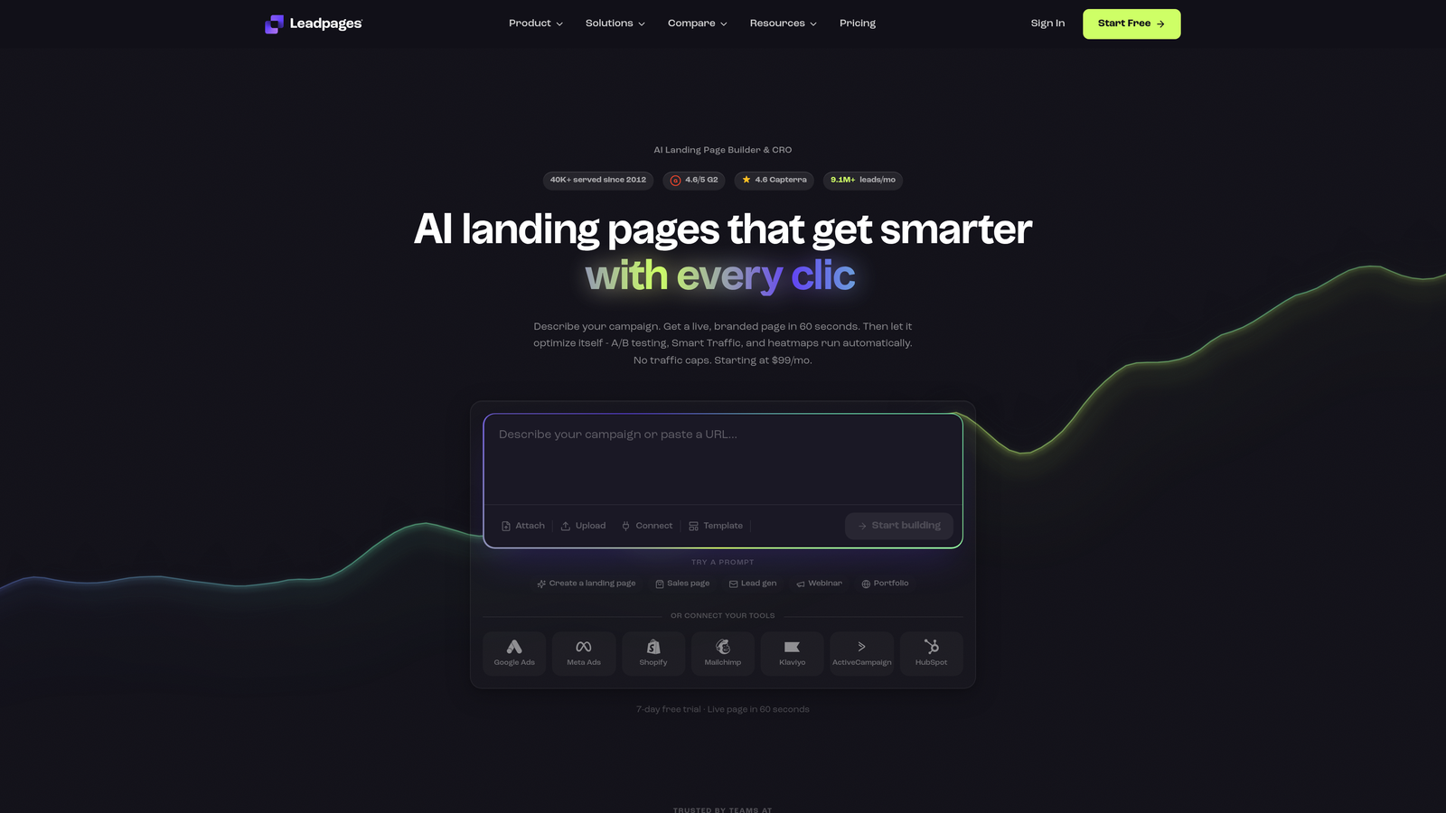 Screenshot of Leadpages website