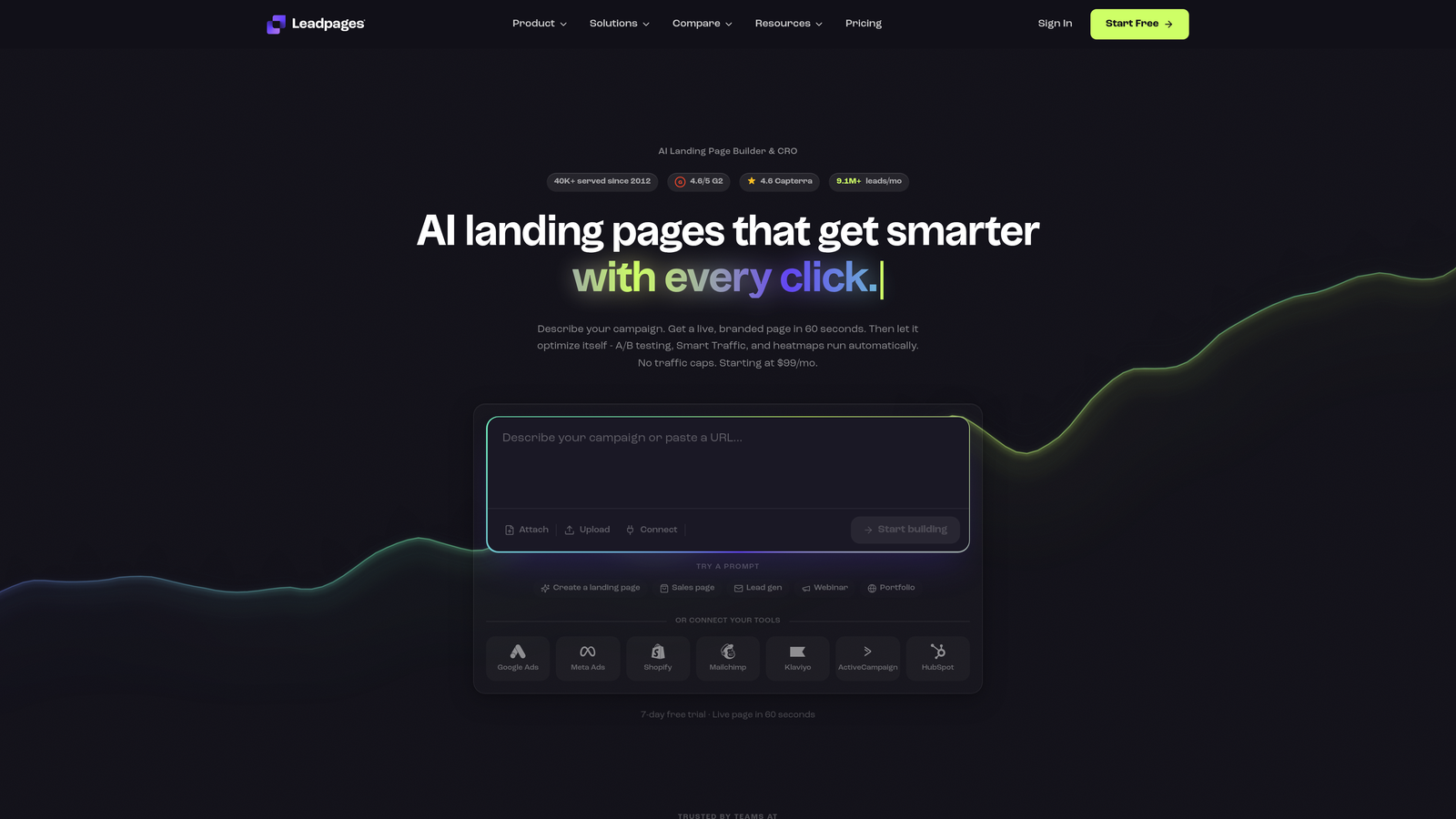 Screenshot of Leadpages website