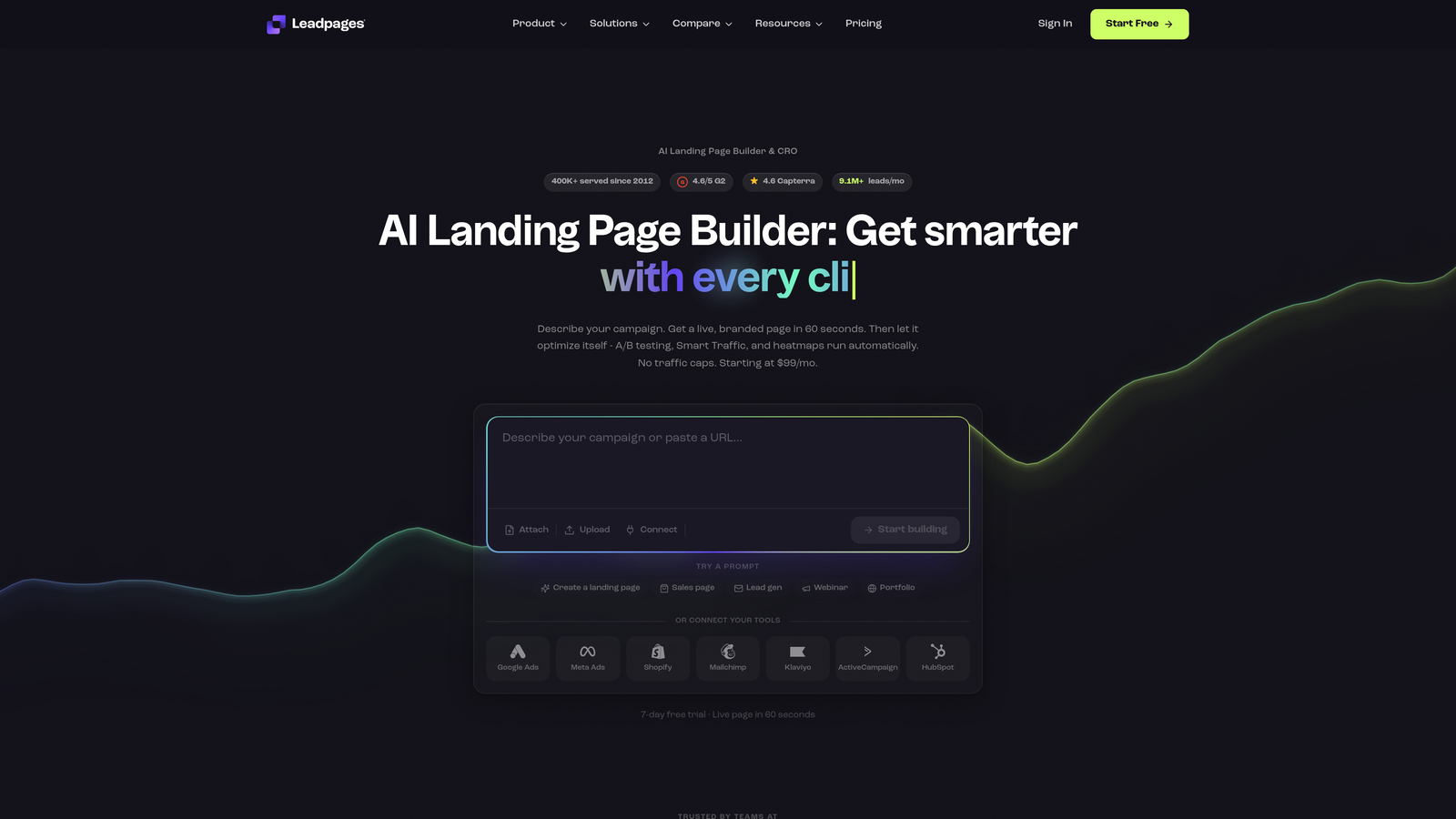 Screenshot of Leadpages website