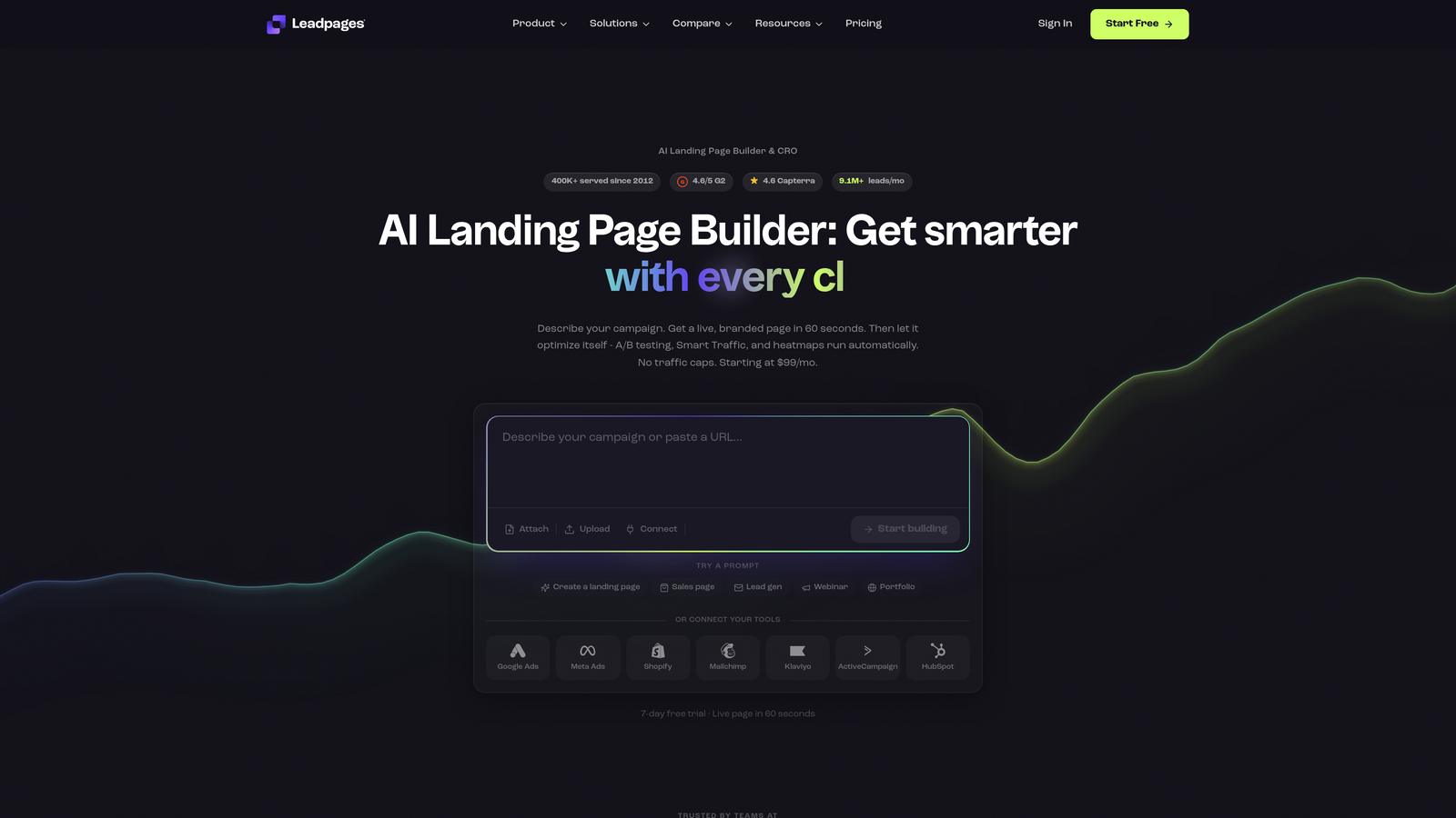 Screenshot of Leadpages website