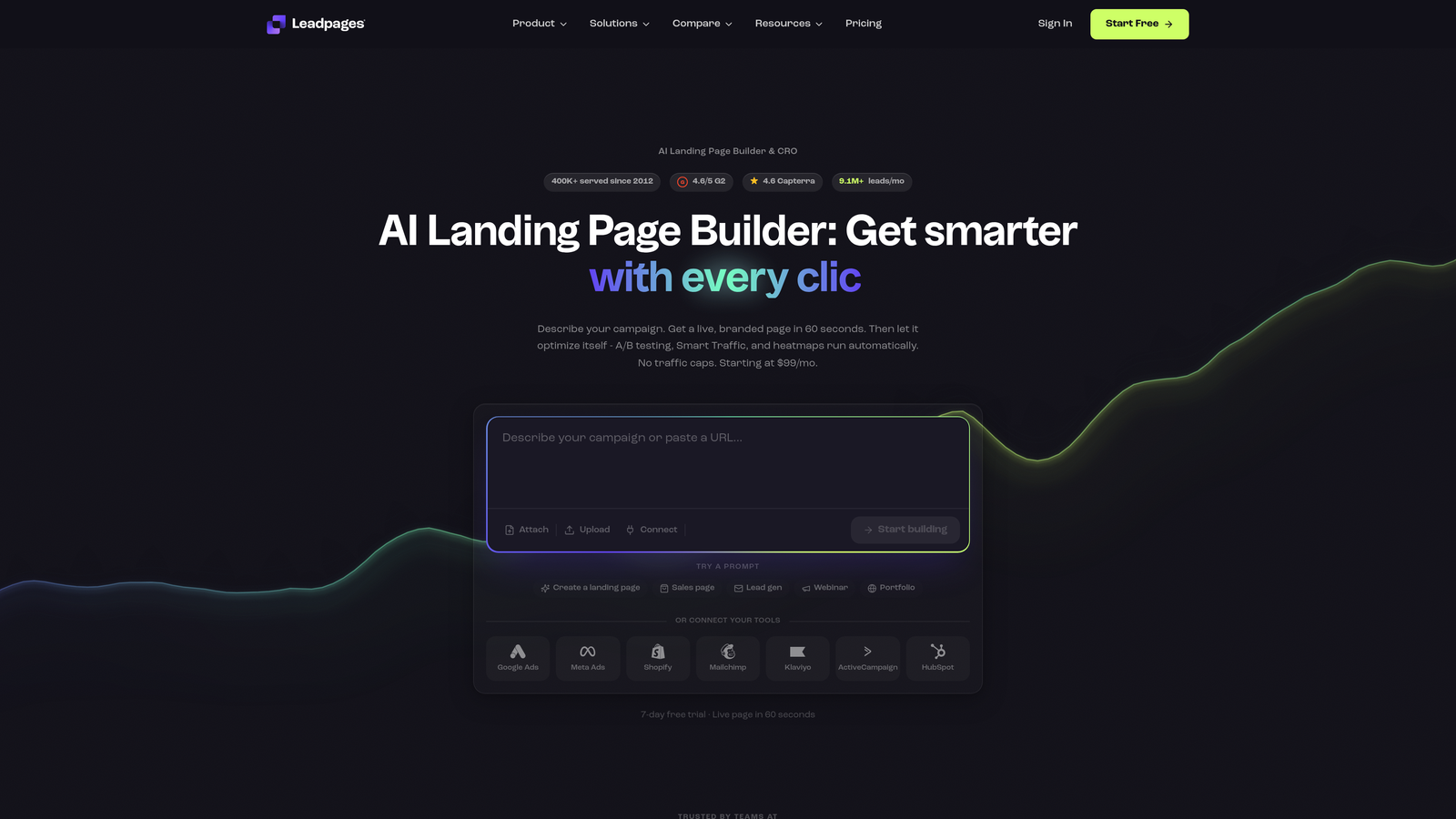 Screenshot of Leadpages website