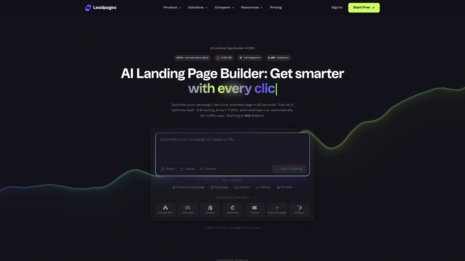 Screenshot of Leadpages website