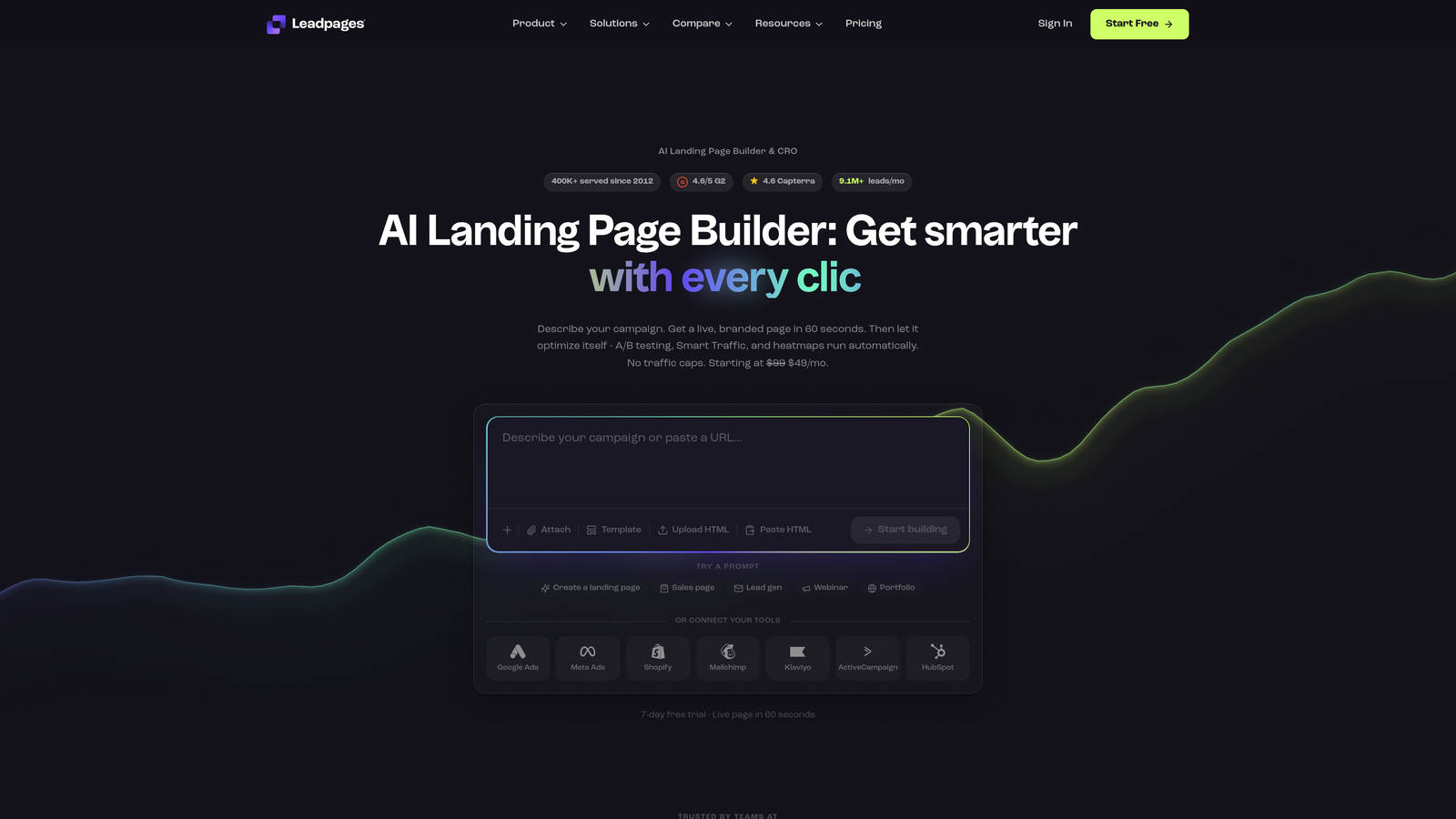 Screenshot of Leadpages website