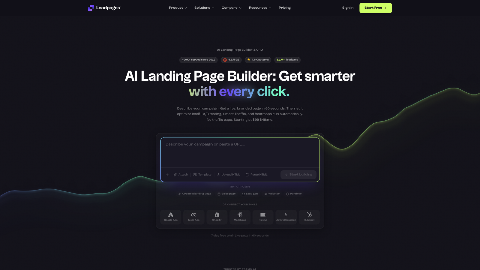 Screenshot of Leadpages website