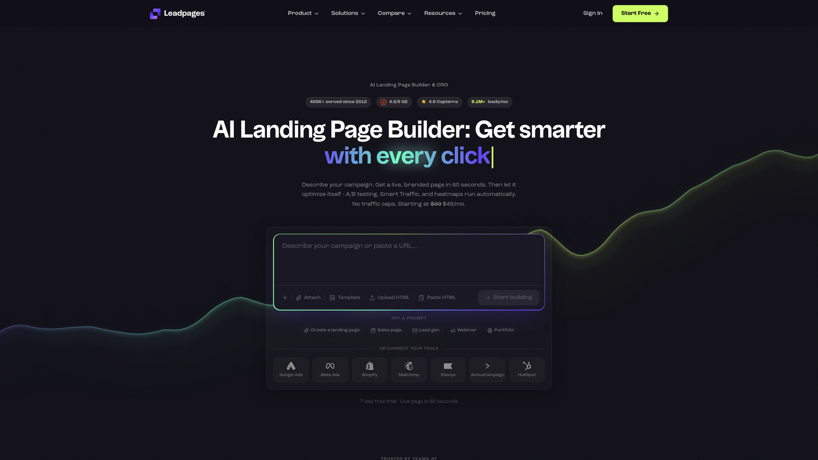 Screenshot of Leadpages website