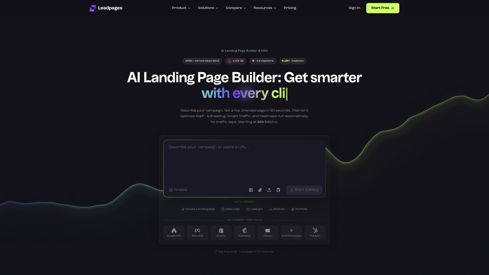 Screenshot of Leadpages website
