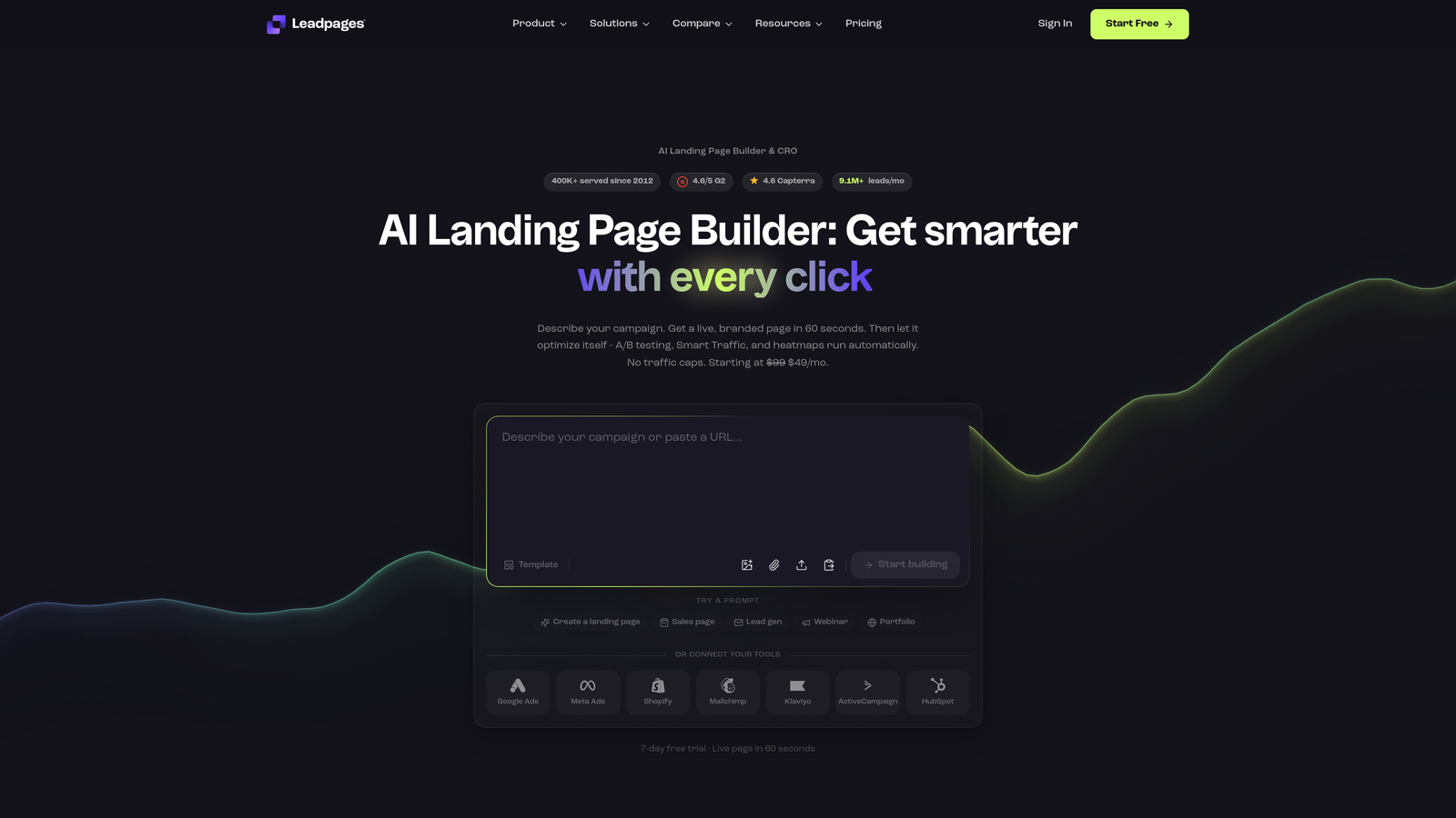 Screenshot of Leadpages website