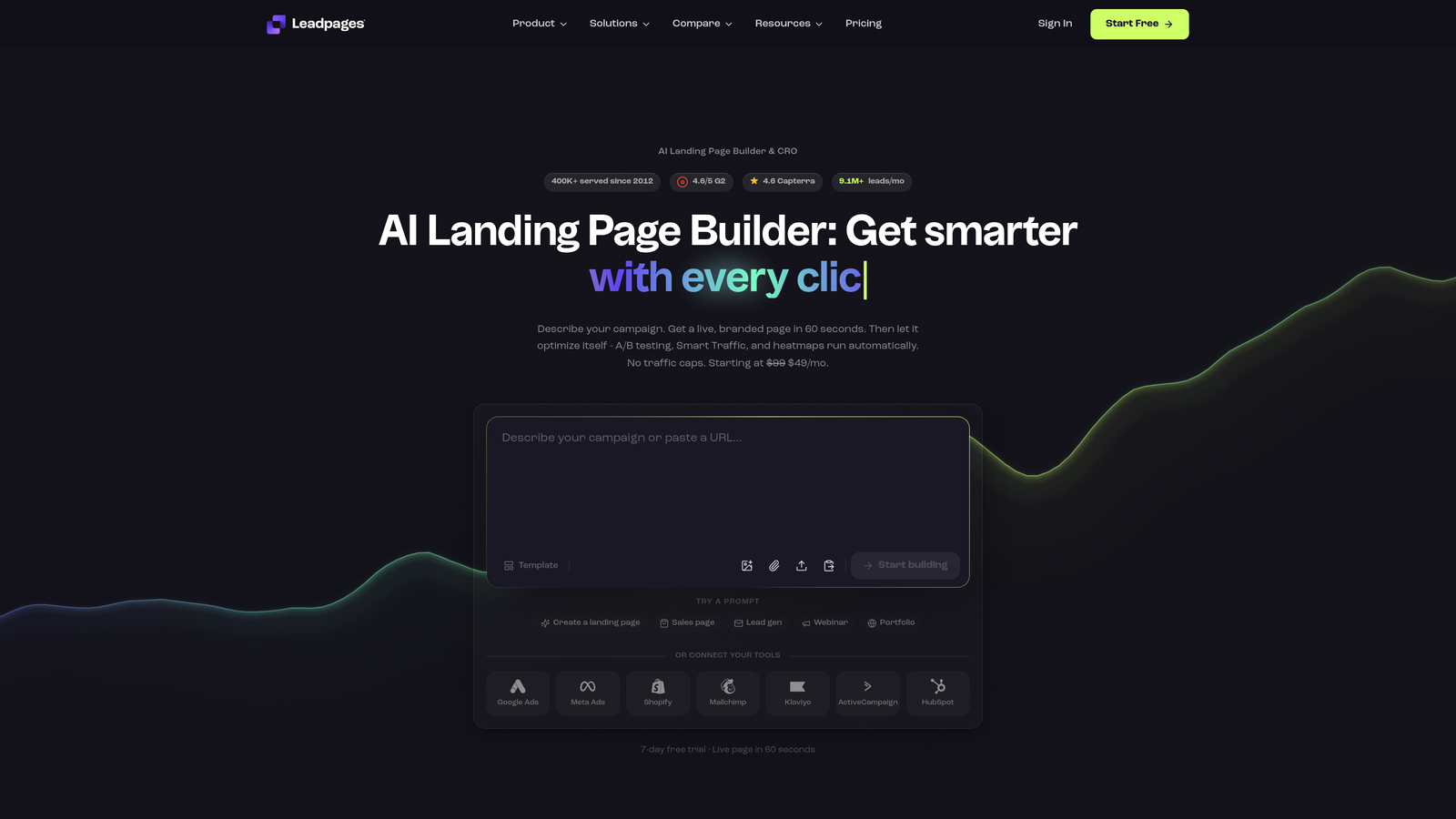 Screenshot of Leadpages website