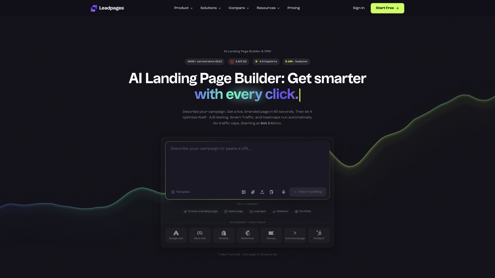 Screenshot of Leadpages website